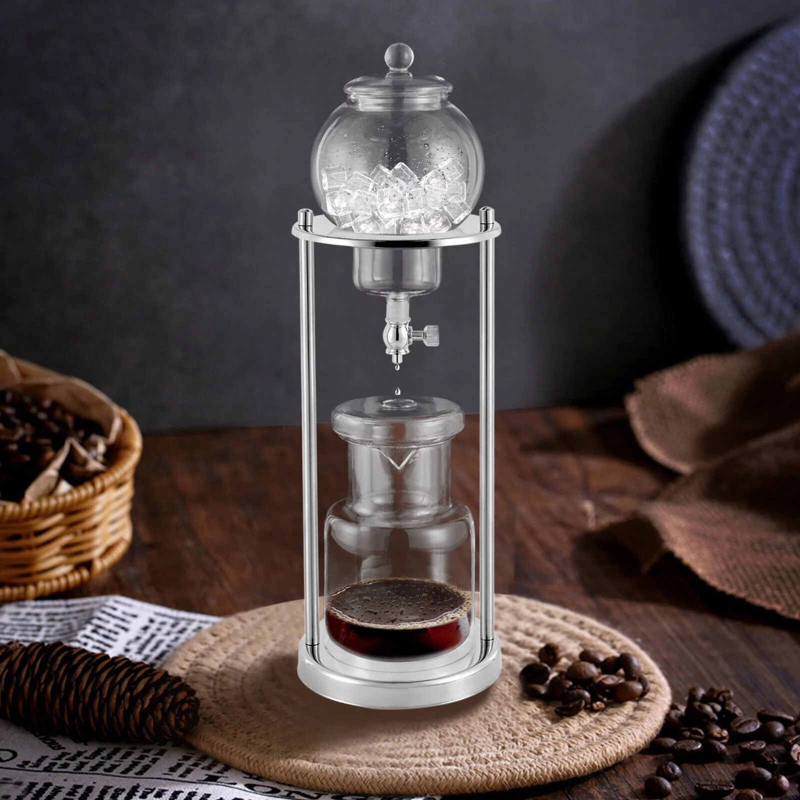 Miumaeov Cold Brew Dripper Coffee Maker 600ML Ice Coffee Machine with Slow Drip Technology Large Capacity Cold Brew Coffee Tower for 6-8 People