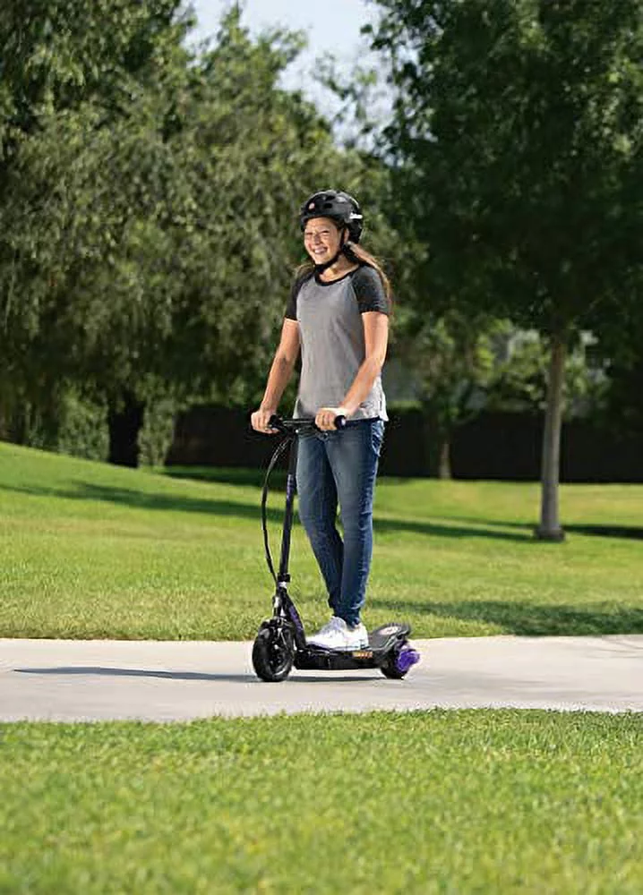 Razor Power Core E100 Electric Scooter – Purple, 8″ Pneumatic Front Tire, Up to 11 mph, for Kids Ages 8+ and Up to 120 lbs., Unisex