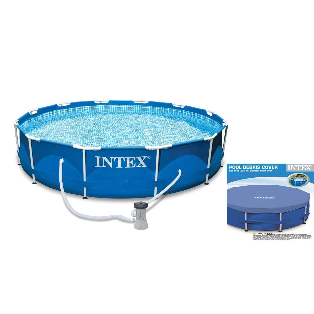 Intex Metal Frame 10′ x 30″ Outdoor Swimming Pool with Filter Pump & Cover Metal frame pools Round