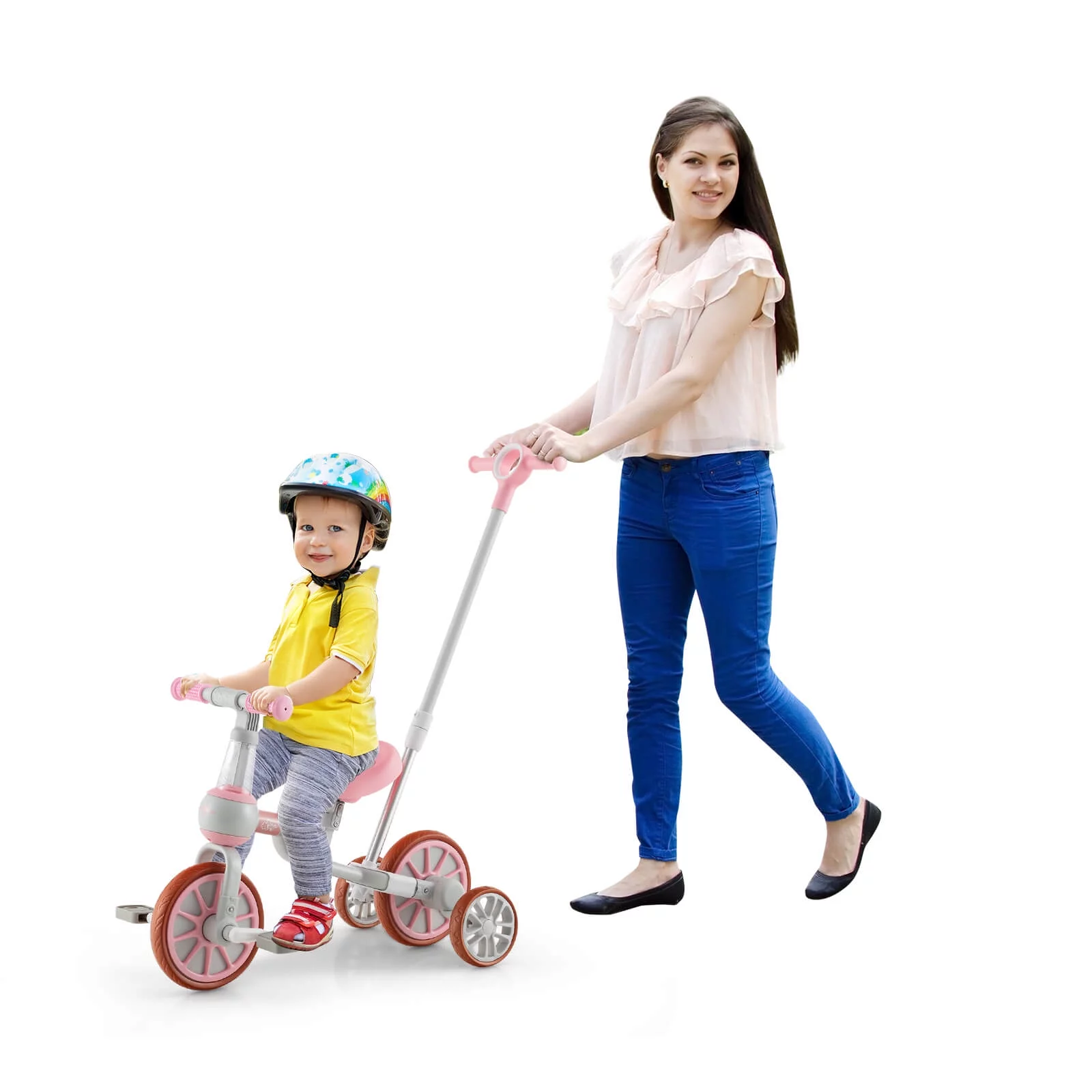 Coelon 4 in 1 Kids Tricycle for 2-4 Years Old, Toddler Bike with Adjustable Parent Push Handle Pink