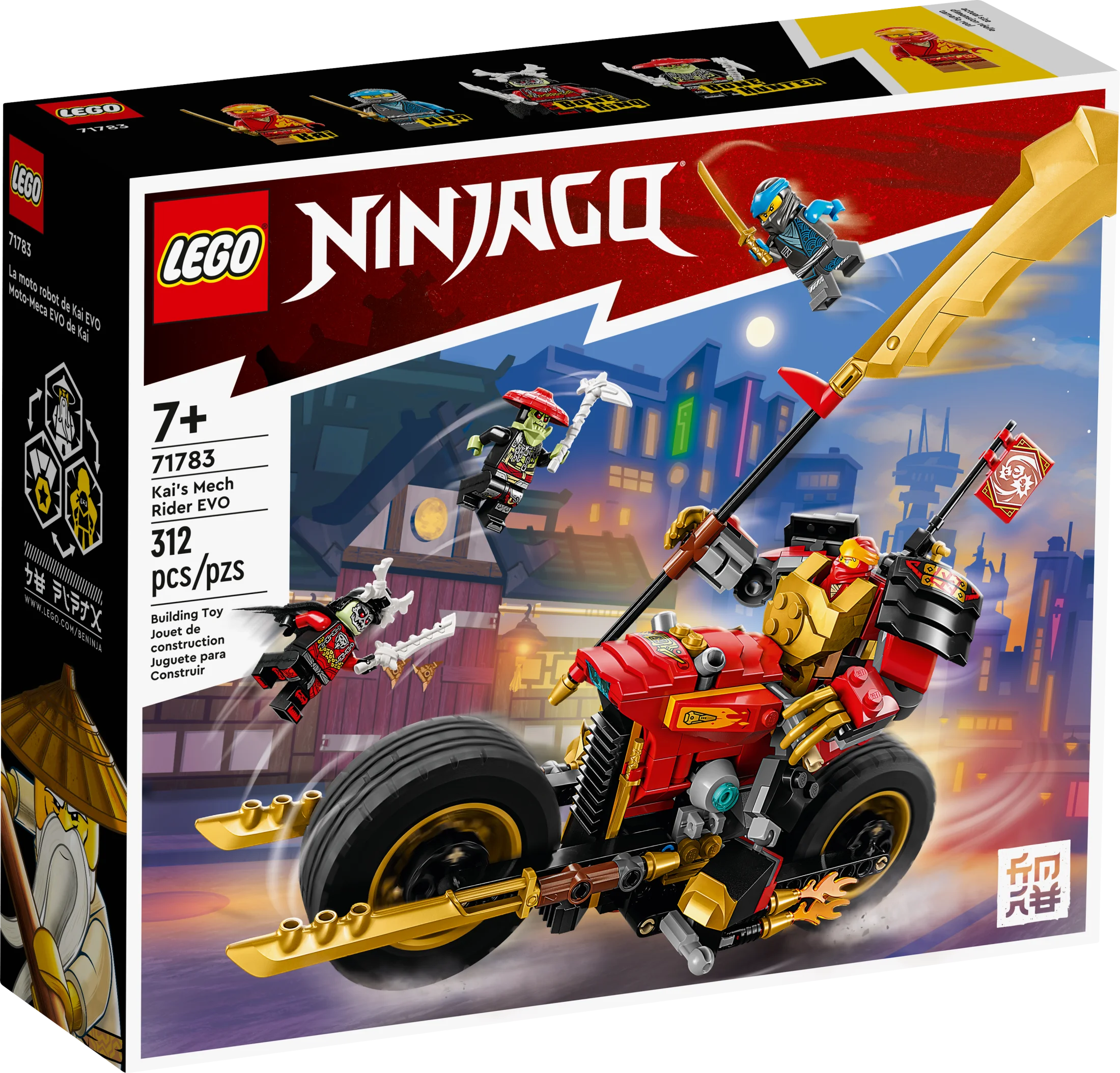 LEGO NINJAGO Kai’s Mech Rider EVO 71783, Upgradable Ninja Motorbike Toy, Mech Action Figure and 2 Bone Warrior Minifigures, Toys for Kids 7 Plus Years Old