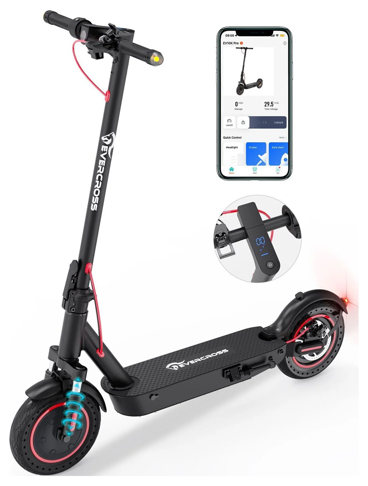 EVERCROSS Electric Scooter, 10” Solid Tires, 22 Miles Long Range Max Speed 19MPH, 500W Peak Power Motor, Folding Electric Scooter for Adult Commute