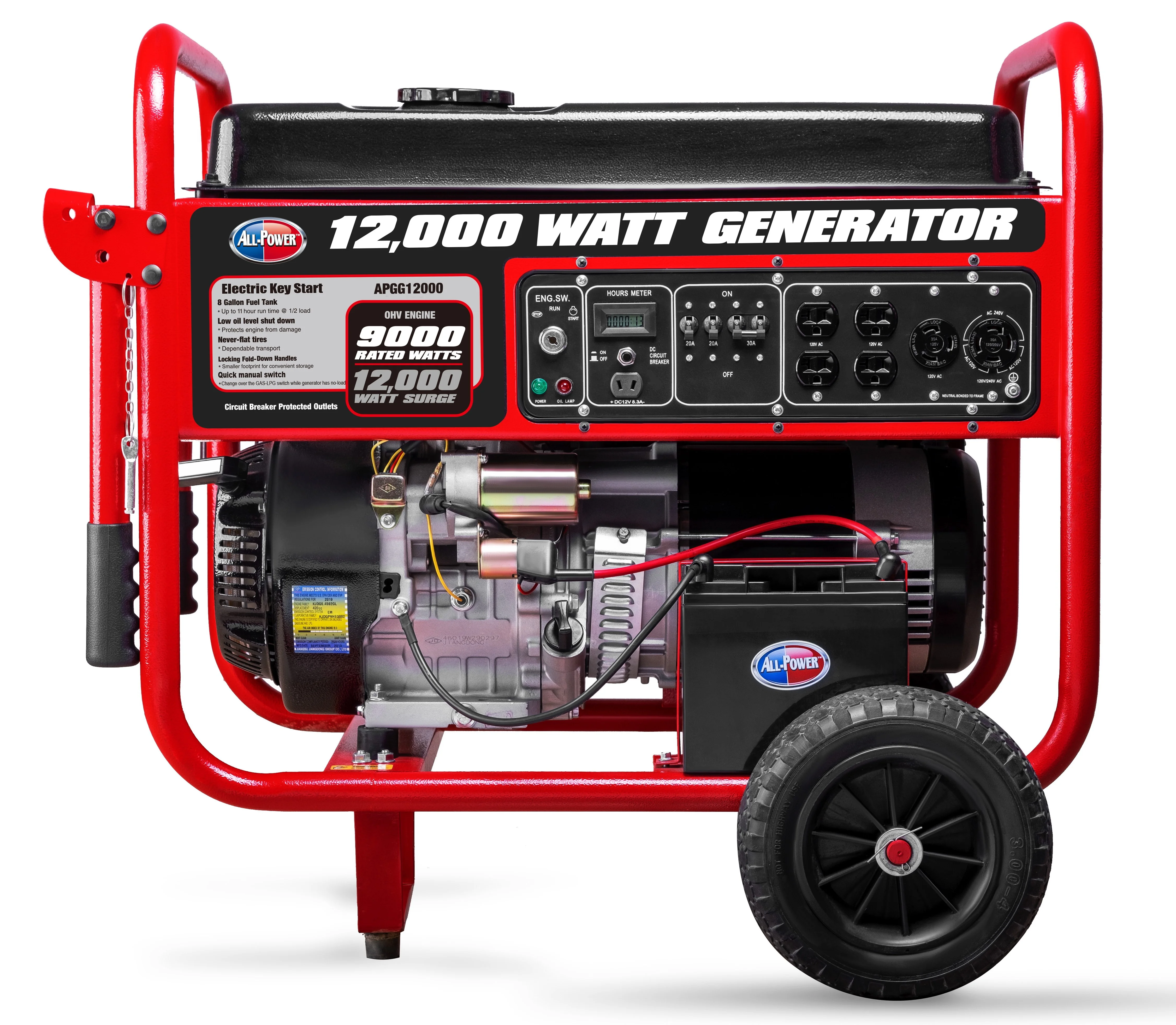 All Power 12000 Watt Portable Generator w/ Electric Start, Gas Powered, APGG12000