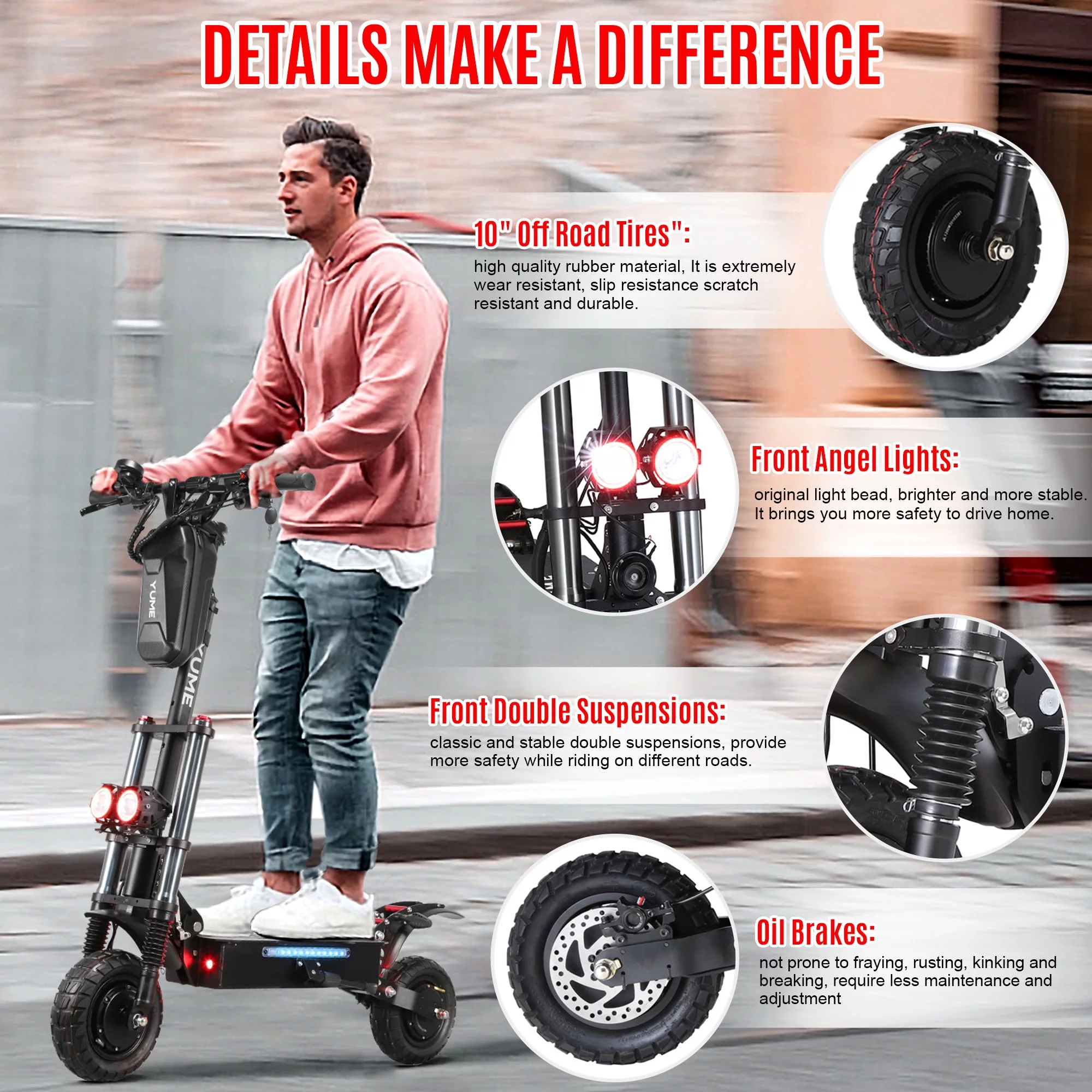 M YUME SCOOTER Y10 Electric Scooter for Adults 2400W Dual Motor, 40 Miles Rang & 40 mph,10” off-road Tire, Dual Brakes