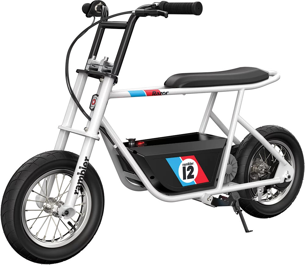 Razor Rambler 12 – White, 24V Electric Scooter, Up to 14 mph, 12″ Air-Filled Tires, 250-watt Motor, Retro Style Electric Minibike for Ages 13 and Up