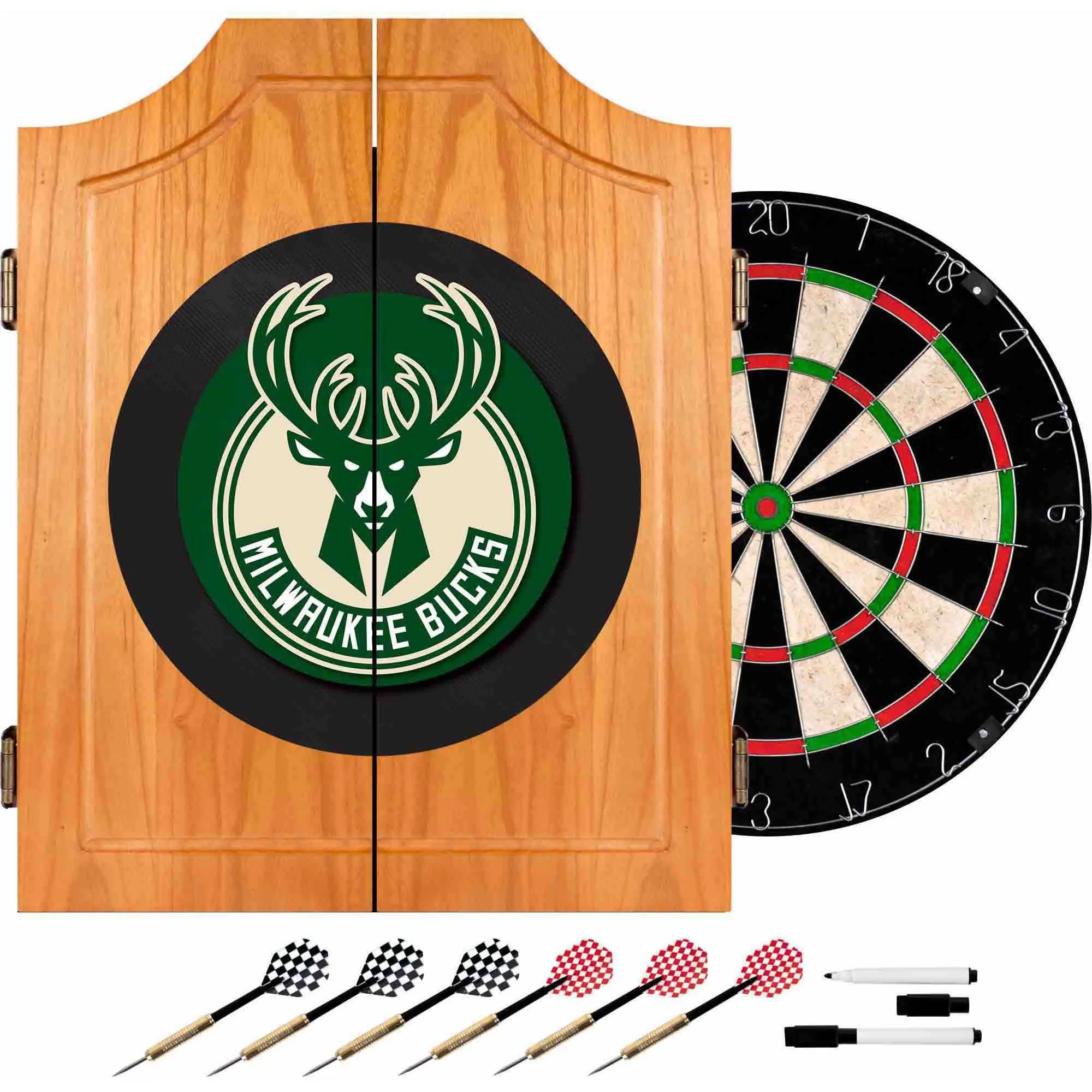 Milwaukee Bucks NBA Wood Dart Cabinet Set