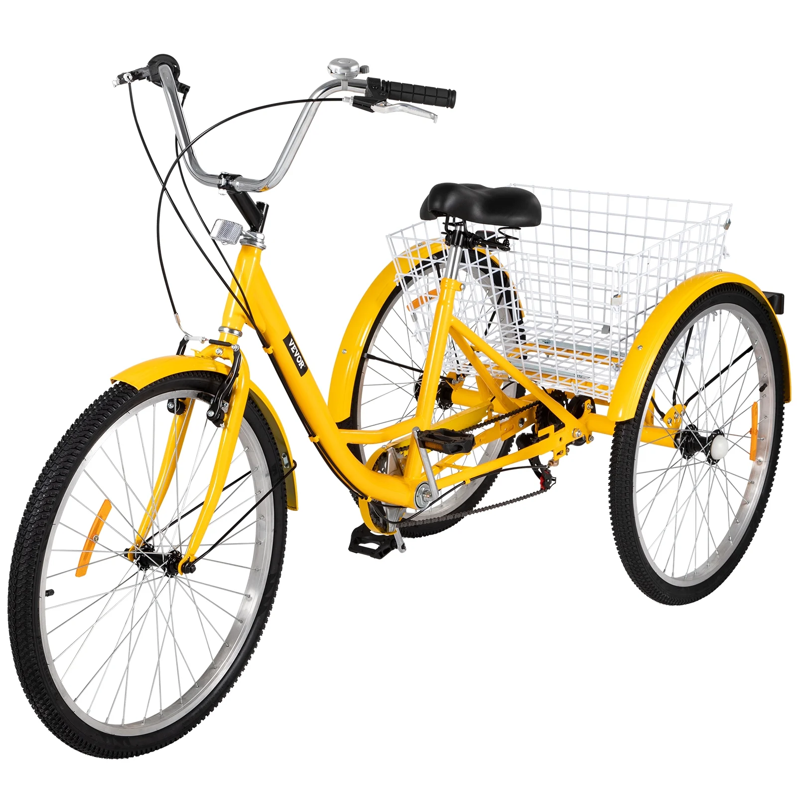 VEVOR Adult Tricycle 7 Speed Wheel Size Cruise Bike 26in Adjustable Trike with Bell, Brake System Cruiser Bicycles Large Size Basket for Shopping