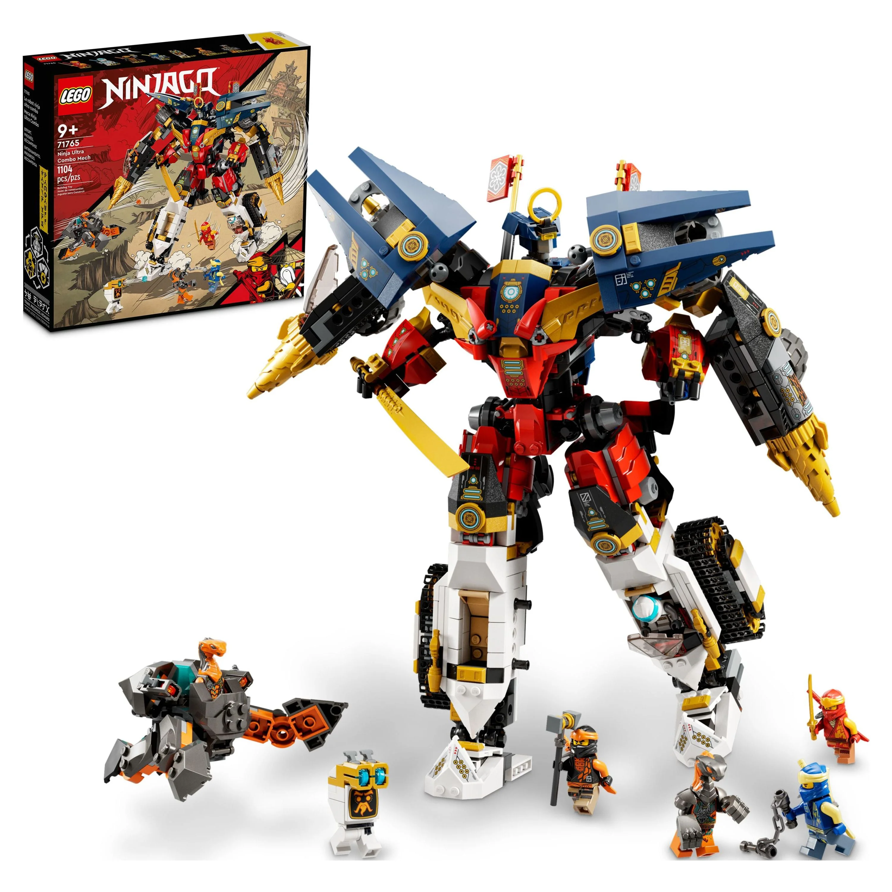 LEGO NINJAGO Ninja Ultra Combo Mech 4 in 1 Set 71765 with Toy Car, Jet Plane and Tank Toys plus 7 Minifigures