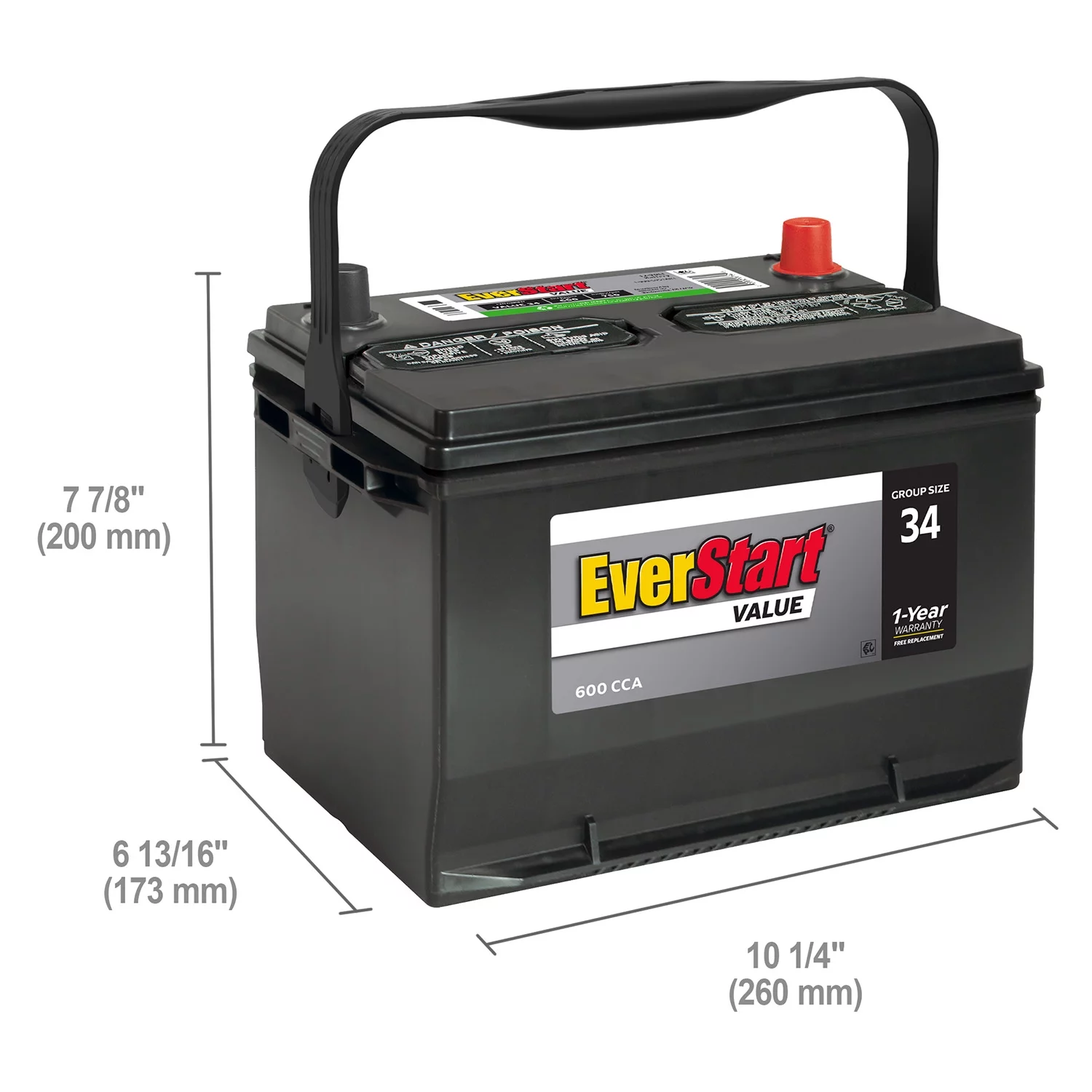 EverStart Value Lead Acid Automotive Battery, Group Size 34 12 Volt, 600 CCA