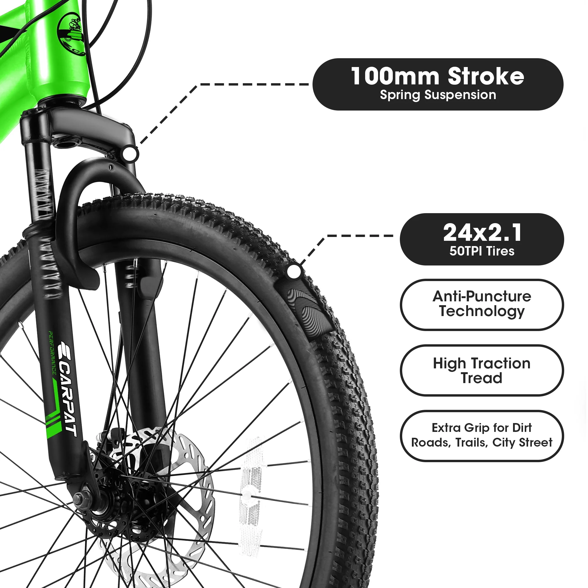 24 inch Mountain Bike Aluminium Frame Bike 21-Speed with Disc Brake Bicycle for Adults Men Women – Green