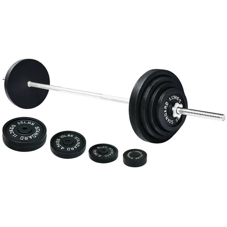 Athletic Works Cast Iron Standard Weight Including 5FT Standard Barbell with Star Locks, 100-Pound Set