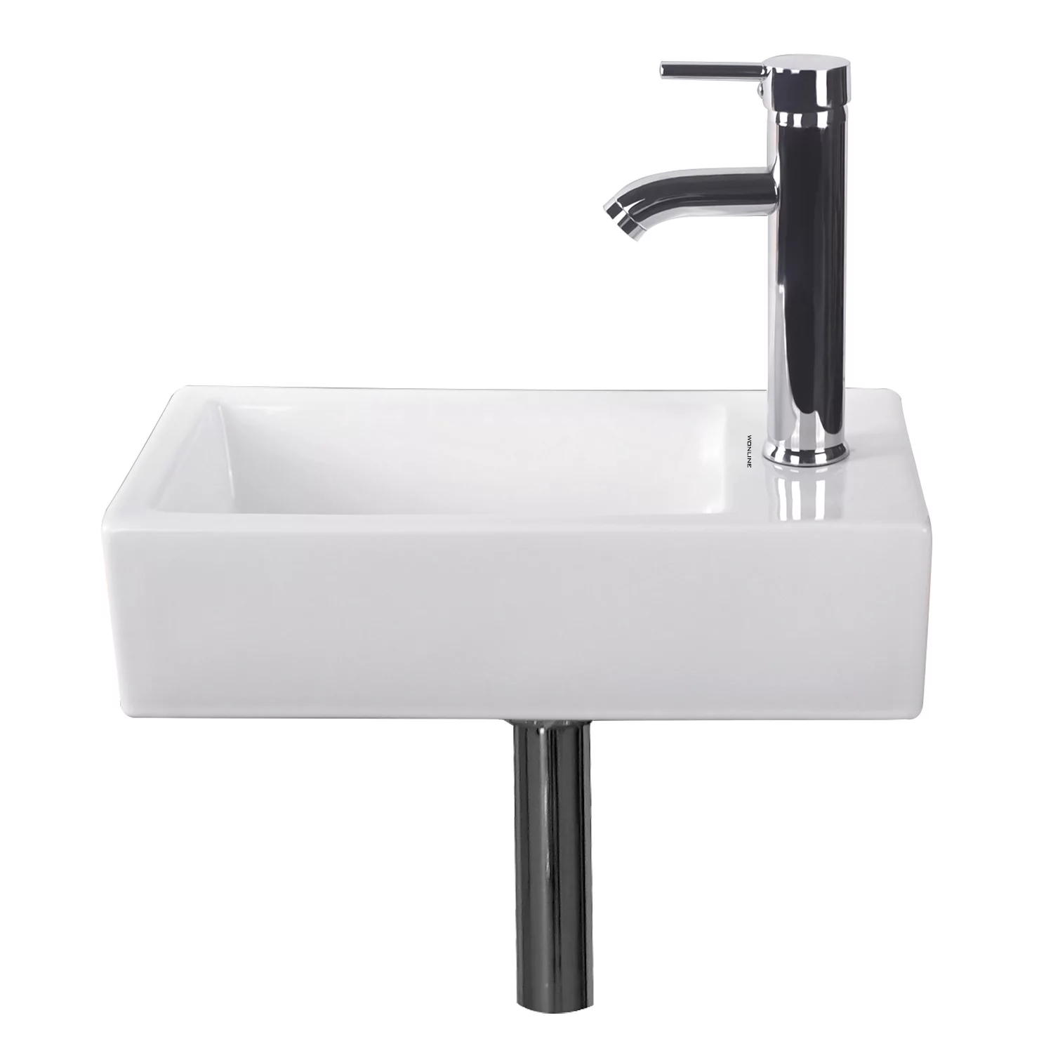 Walcut White Porcelain Vesssel Sink Ceramic Wall Mounted Bathroom Vessel Sink with Overflow, Equipped with Chrome Faucet Pop-up Drain Combo (Left Hand)