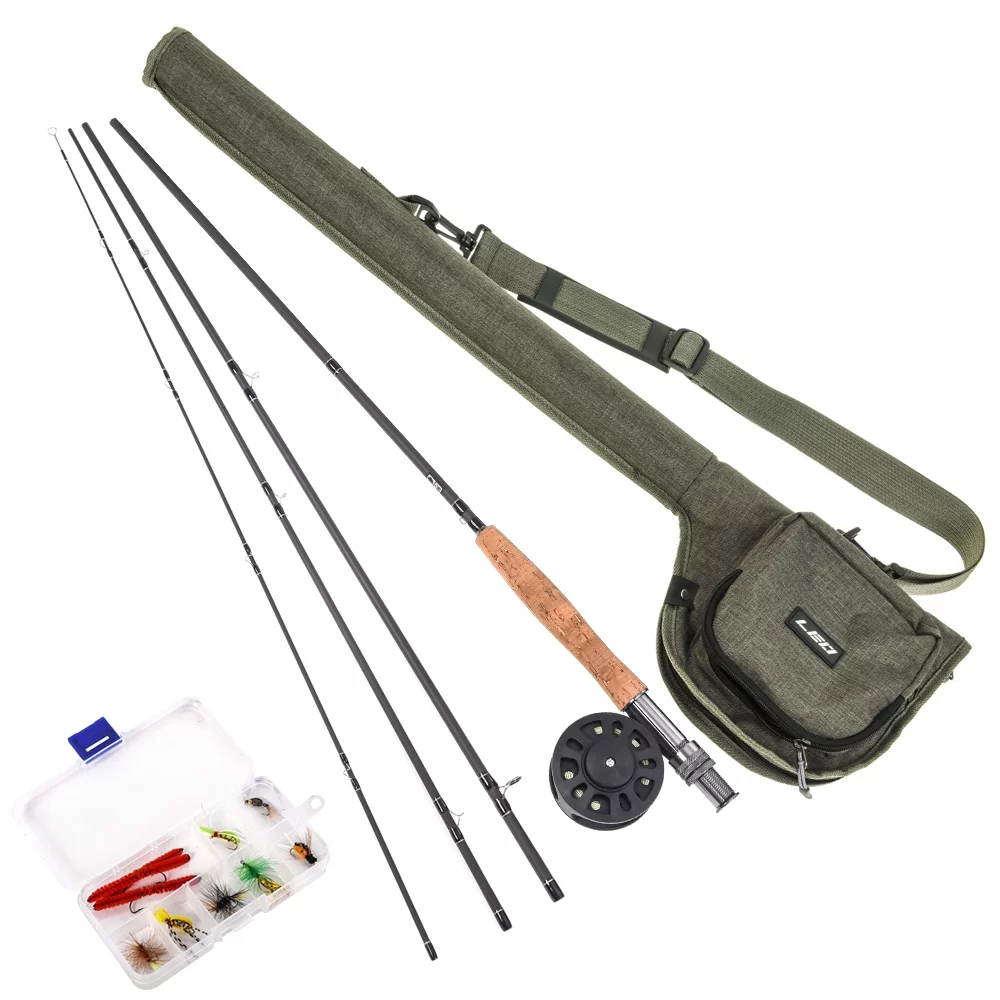 Leo 9′ Fly Fishing Rod and Reel Combo with Carry Bag 10 Flies Complete Starter Package Fly Fishing Kit