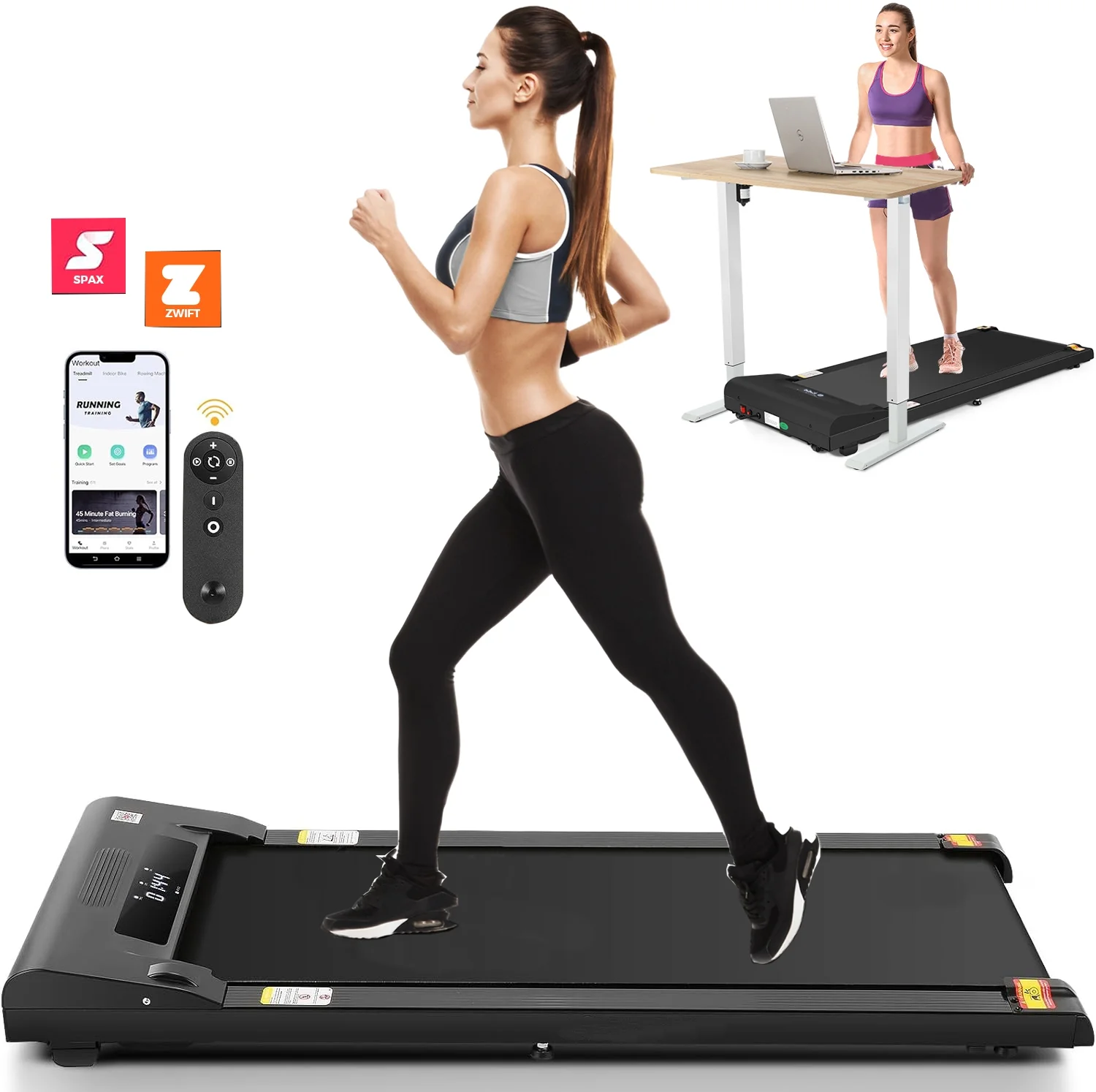 Adnoom Walking Pad Treadmill Under Desk Treadmills for Home,Smart App Remote Control 2.5HP Electric Jogging Running Machine with LED Display