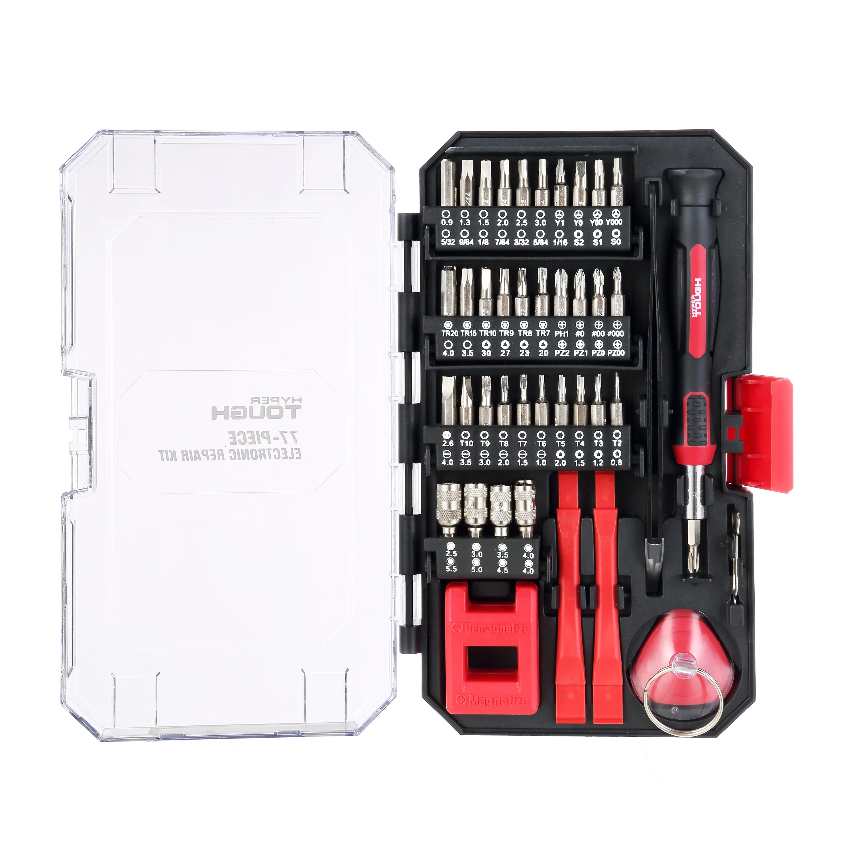 Hyper Tough 77 Piece Precision Tool Kit with Magnetic Screwdriver, Standard Size Bits, and Case, New Condition