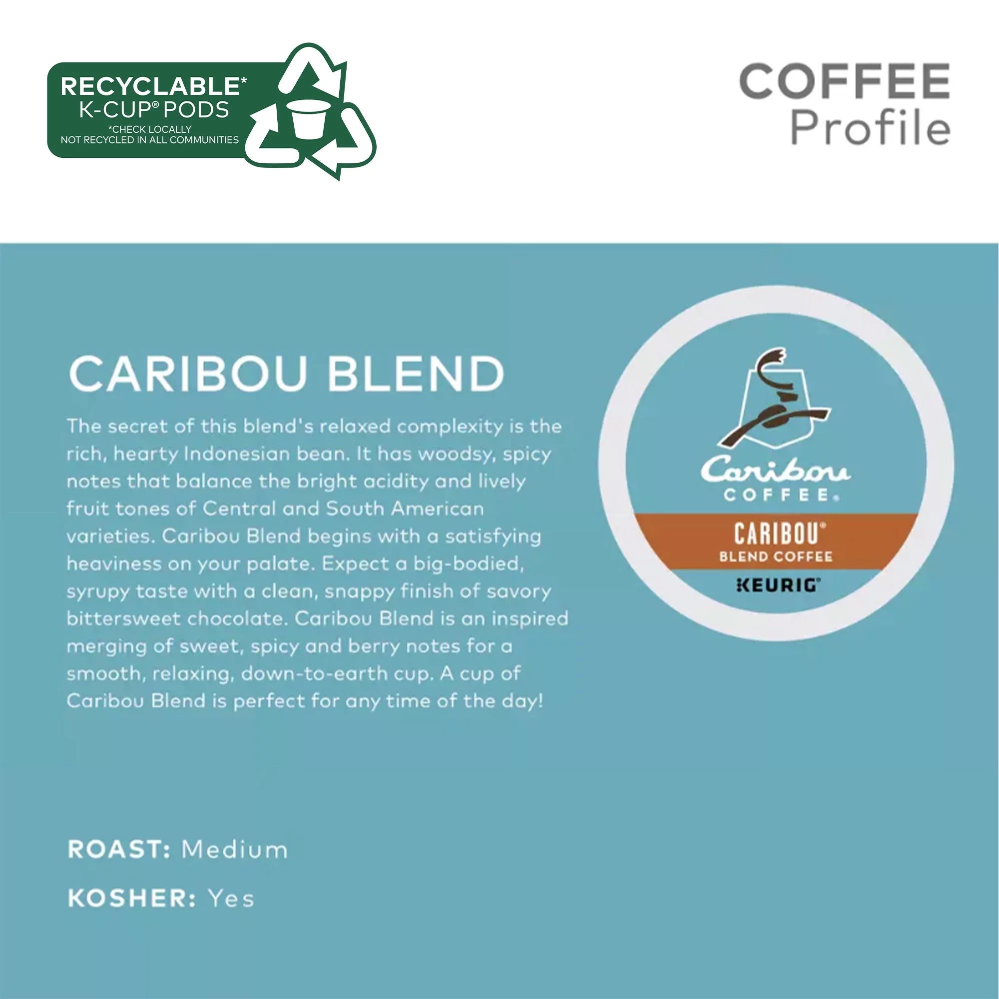 Caribou Coffee, Caribou Blend Medium Roast K-Cup Coffee Pods, 24 Count