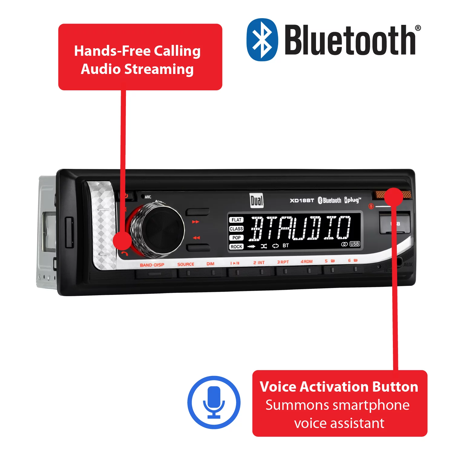 Dual Electronics XD18BT Single DIN Car Stereo Head Unit with Bluetooth, USB, AM/FM/MP3, New