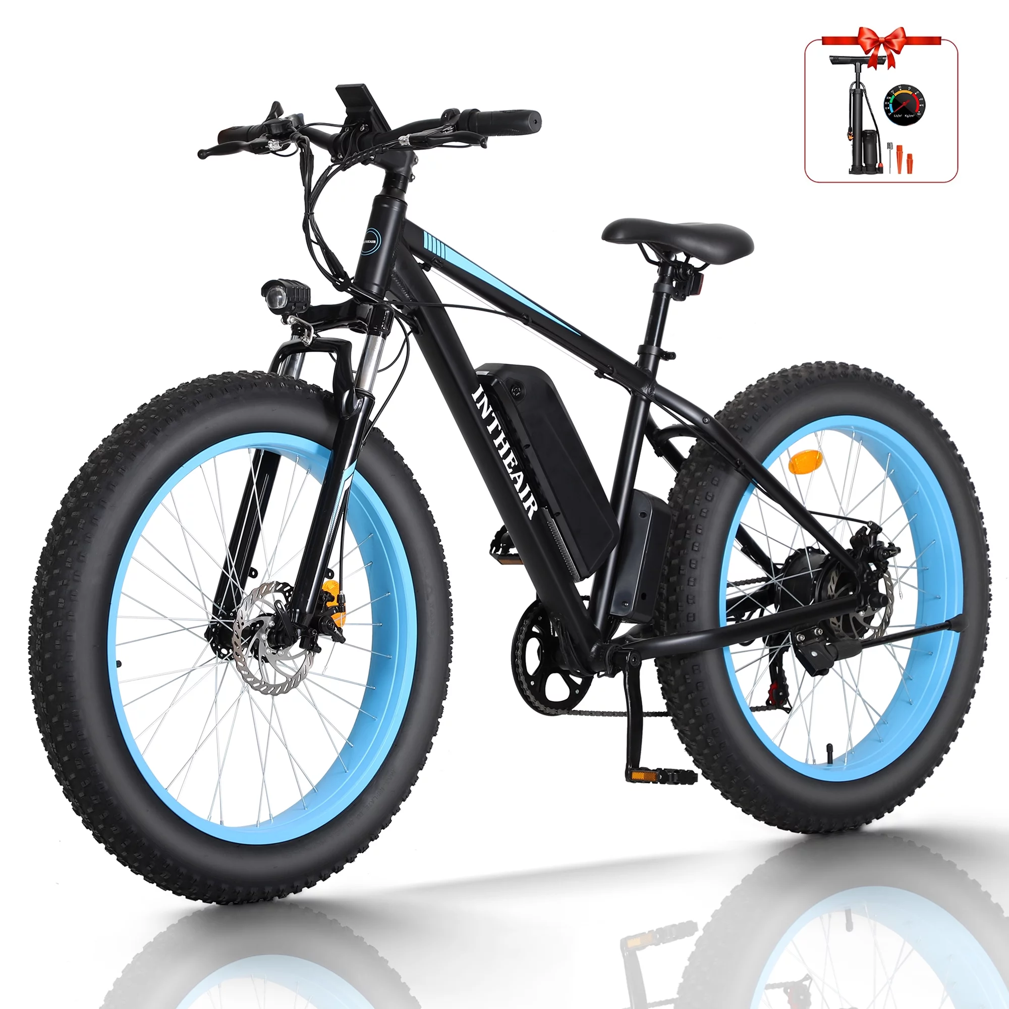 INTHEAIR I7 Electric Bike 26″ 4″ Fat Tire ebike for Adults 500W Motor Electric Mountain Bicycles 48V 13Ah Battery Shimano 7-Speed Fatbike