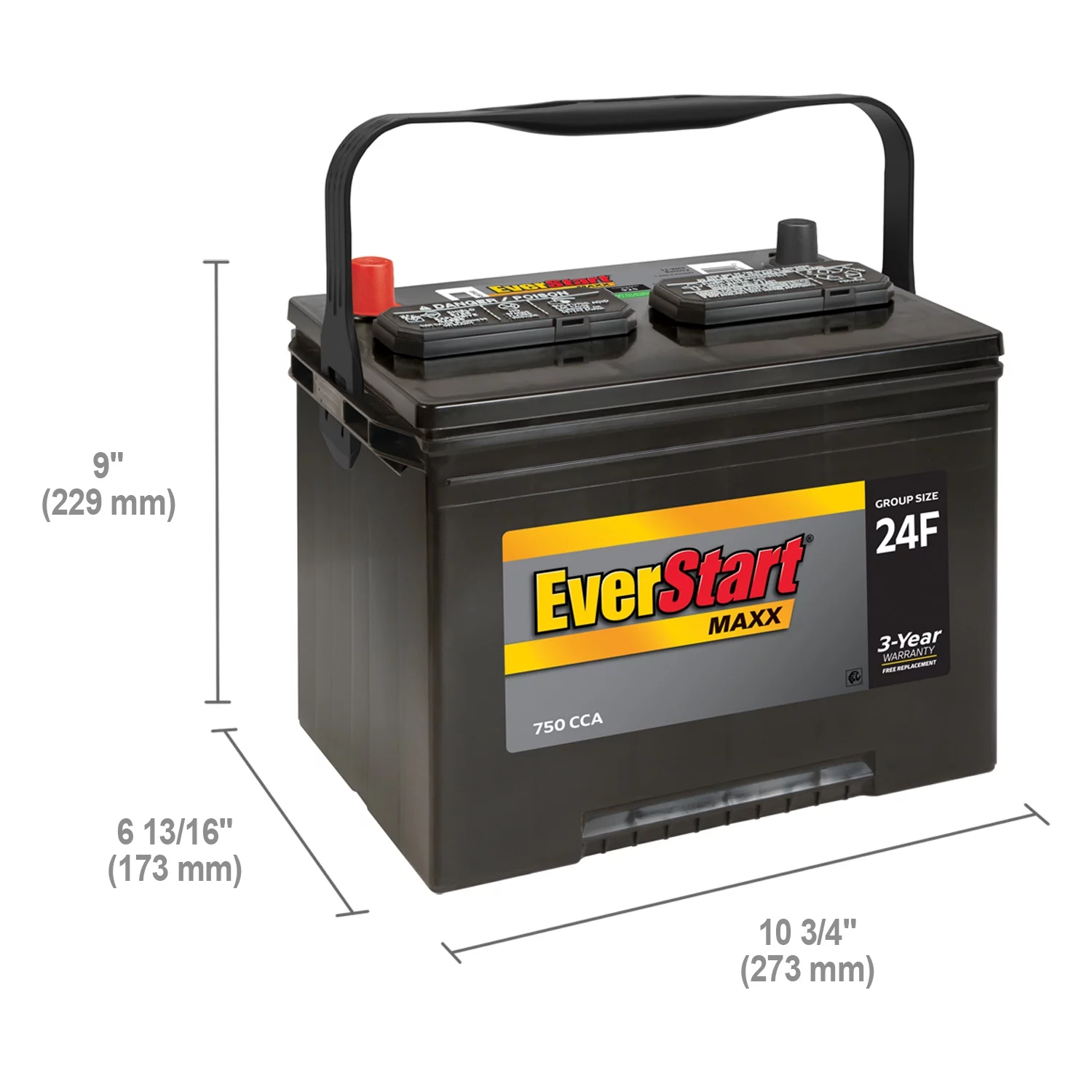 EverStart Maxx Lead Acid Automotive Battery, Group Size 24F 12 Volt, 750 CCA