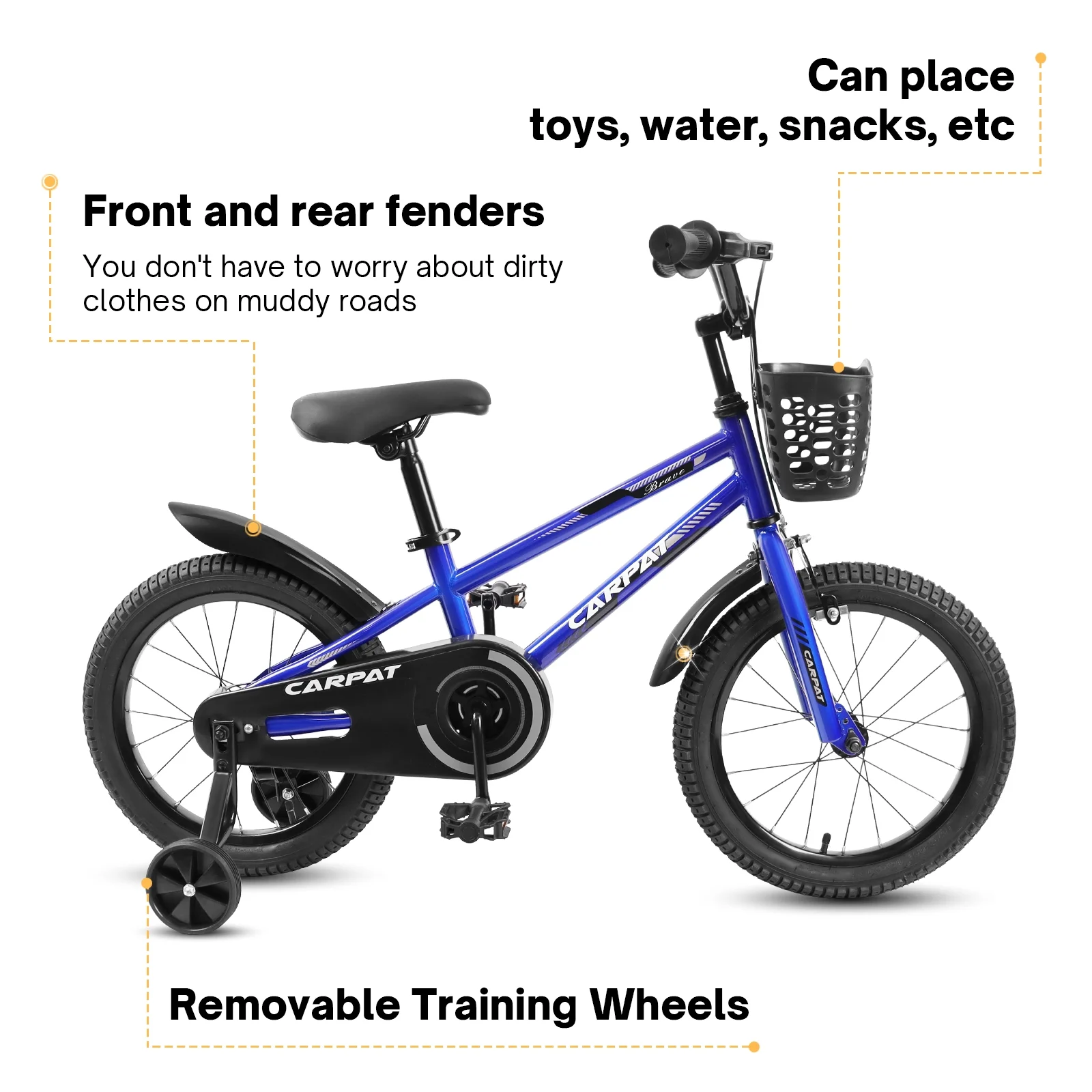 14 Inch Kids Bike for Boys, Kids Bike With Training Wheels and Basket, White