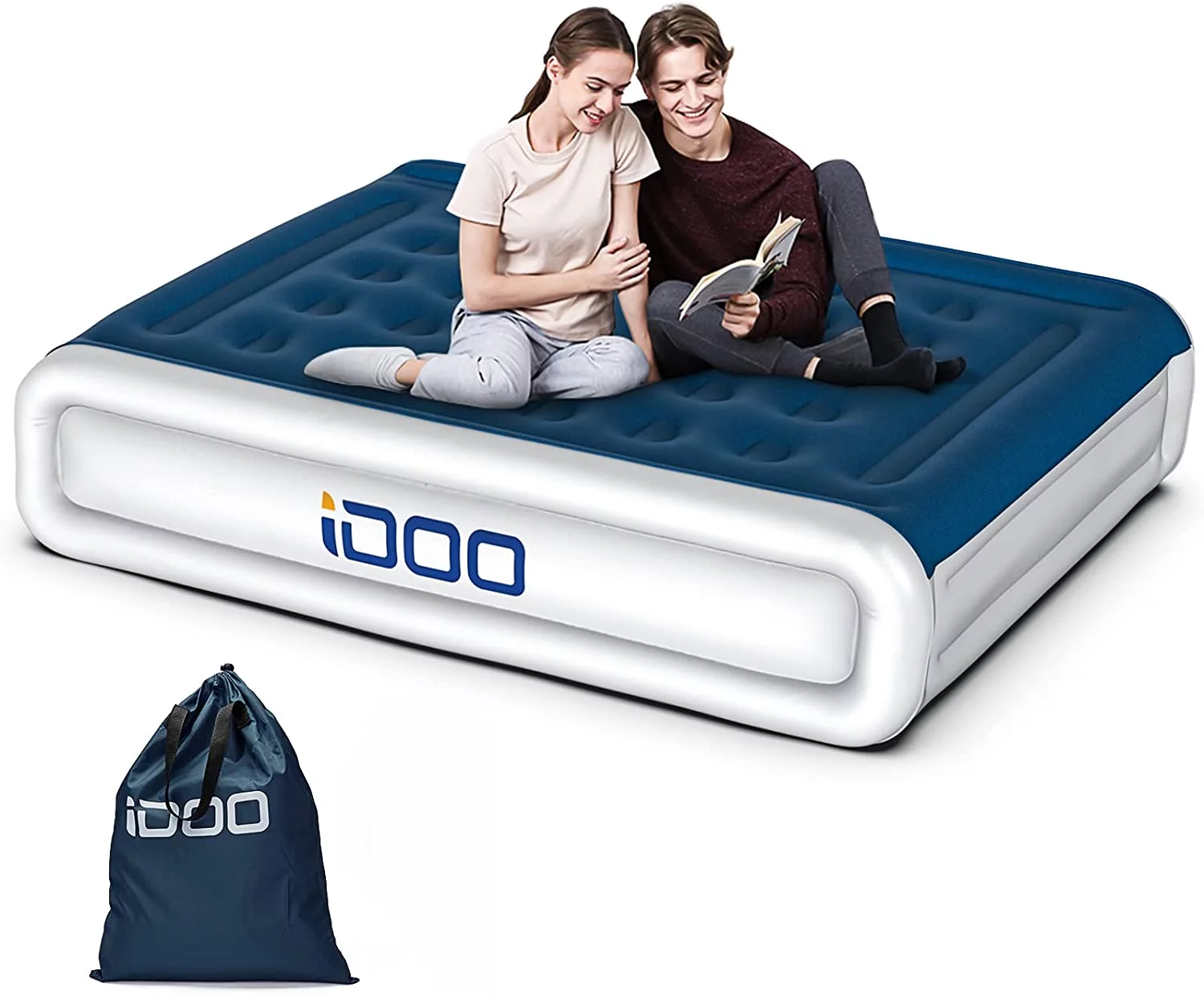 iDOO Queen Size Air Mattress, Inflatable Air Bed with Built-In Pump, 4 Mins Fast Inflation And Deflation