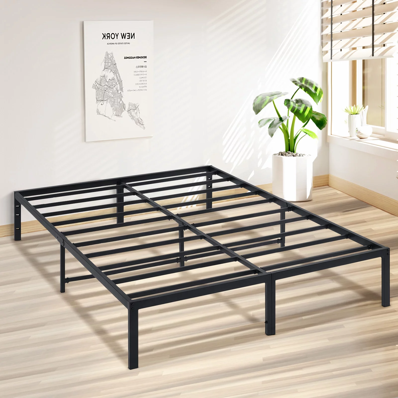 Lusimo Full Size Bed Frame 18 inch Heavy Duty Platform Metal Bed Frame Full with Attach Headboard Hole Anti Slip Support Mattress Foundation