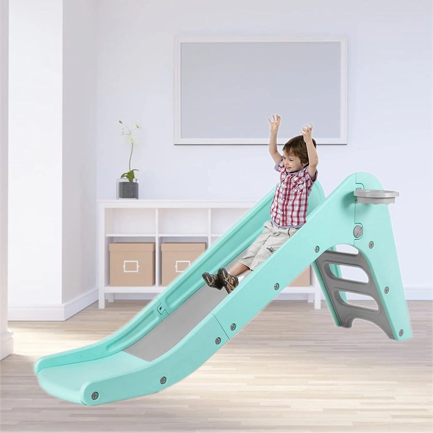 Arlopu Plastic First Slide for Toddlers, Sturdy Kids Slide Play Climber with Basketball Hoop, Indoor Outdoor Playground Playset for Kids 1-6 Years