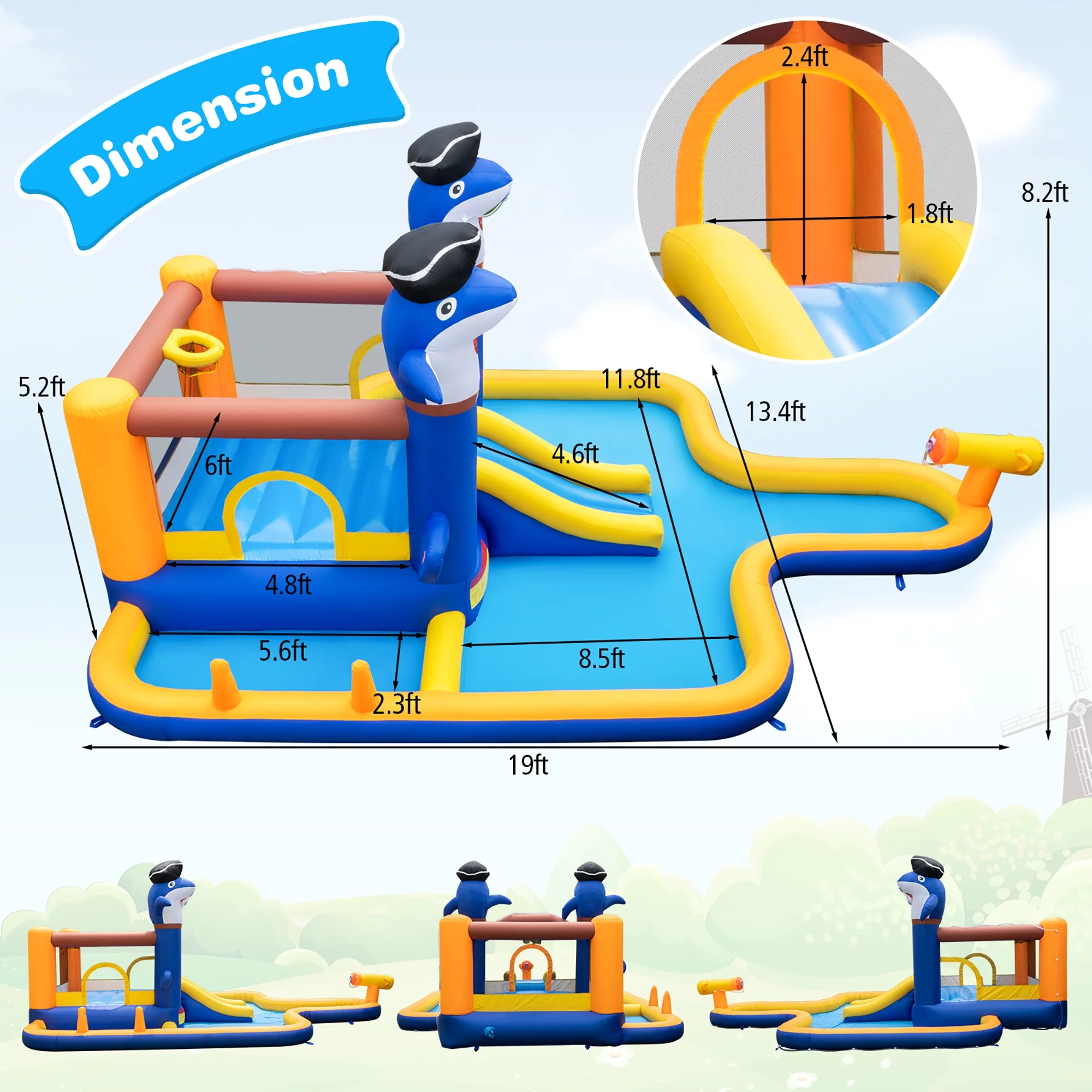 Gymax Inflatable Water Slide Park Bounce House Splash Pool Water Cannon without Blower