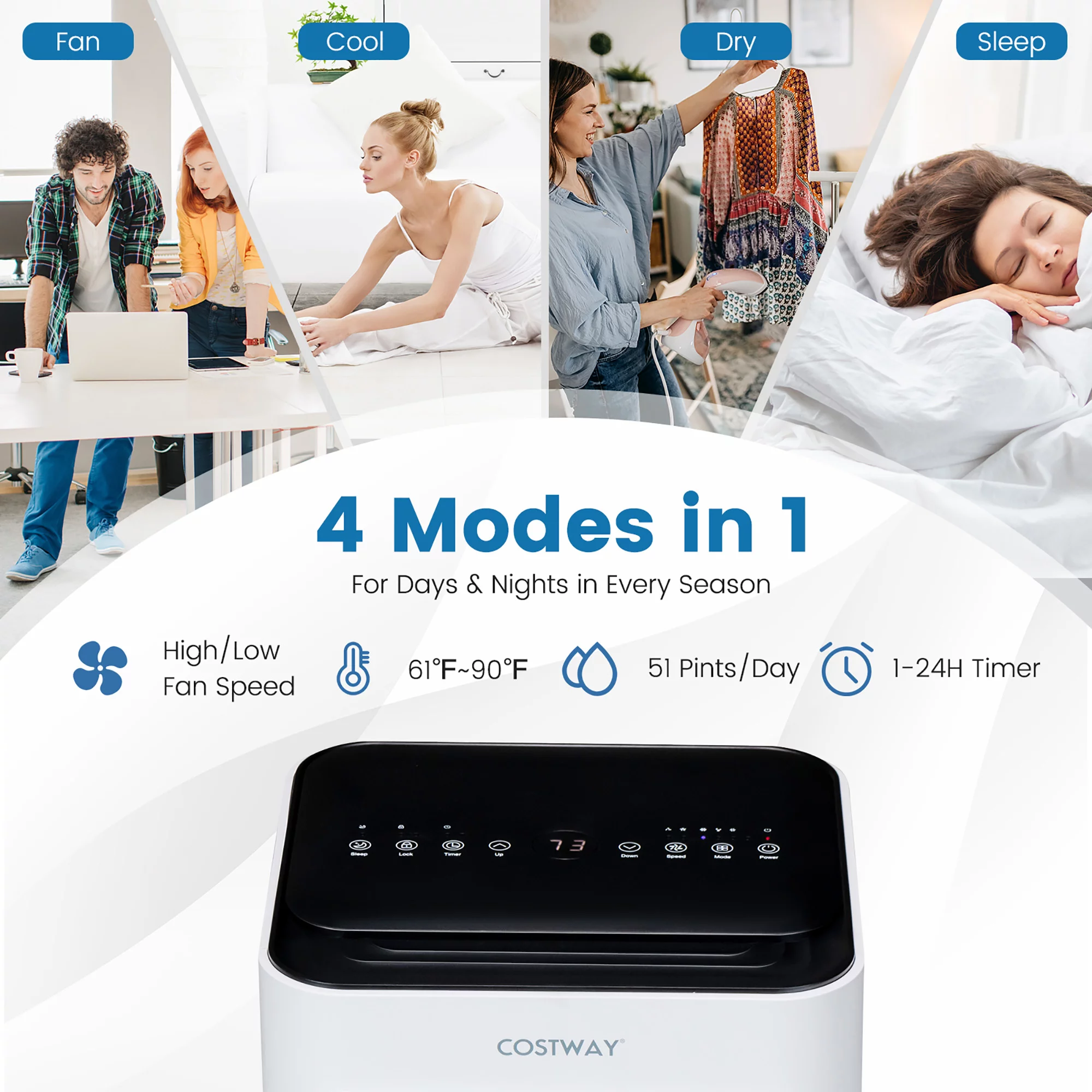 Costway 10000 BTU Portable Air Conditioner 4-in-1 AC with Cool Fan Humidifier Sleep Mode