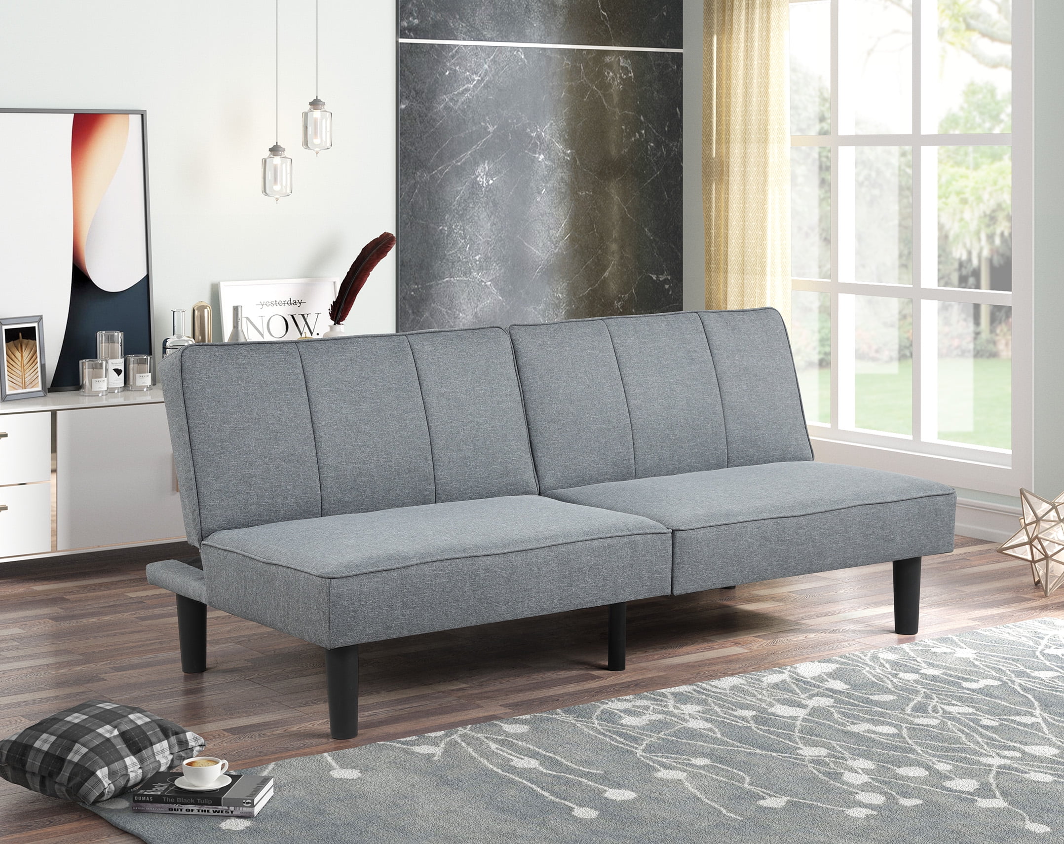 Mainstays Studio Futon, Gray Linen Upholstery