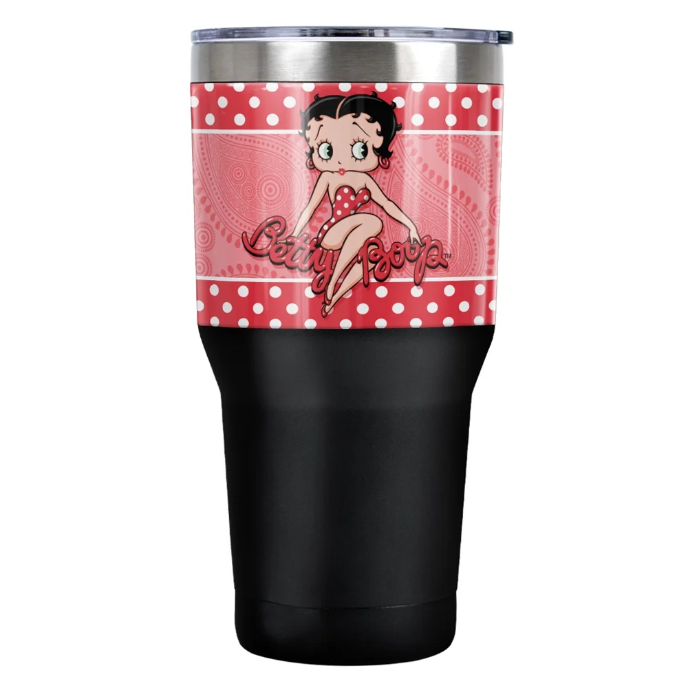 Betty Boop Paisley Dots Stainless Steel Tumbler 30 oz Coffee Travel Cup, Vacuum Insulated & Double Wall with Leakproof Sliding Lid