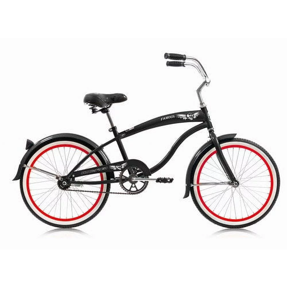 Micargi 20 In. Famous Kid’s Size Bike Cruiser, Black, White and Red