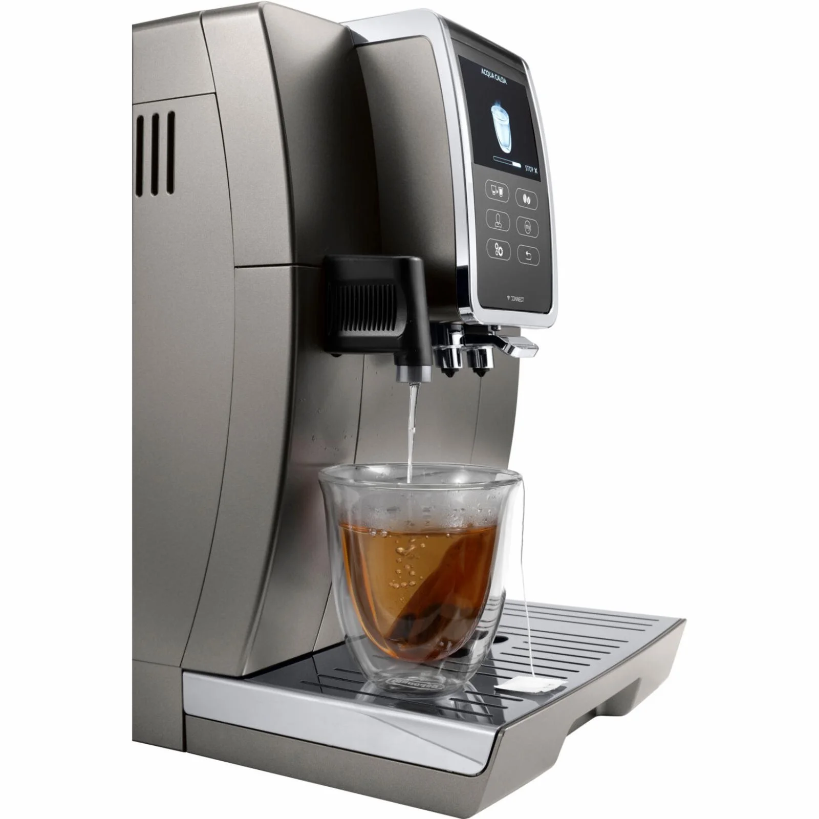 De’Longhi Dinamica Plus, Smart Coffee and Espresso Machine with Coffee Link Connectivity App and Automatic Milk Frother, Titanium