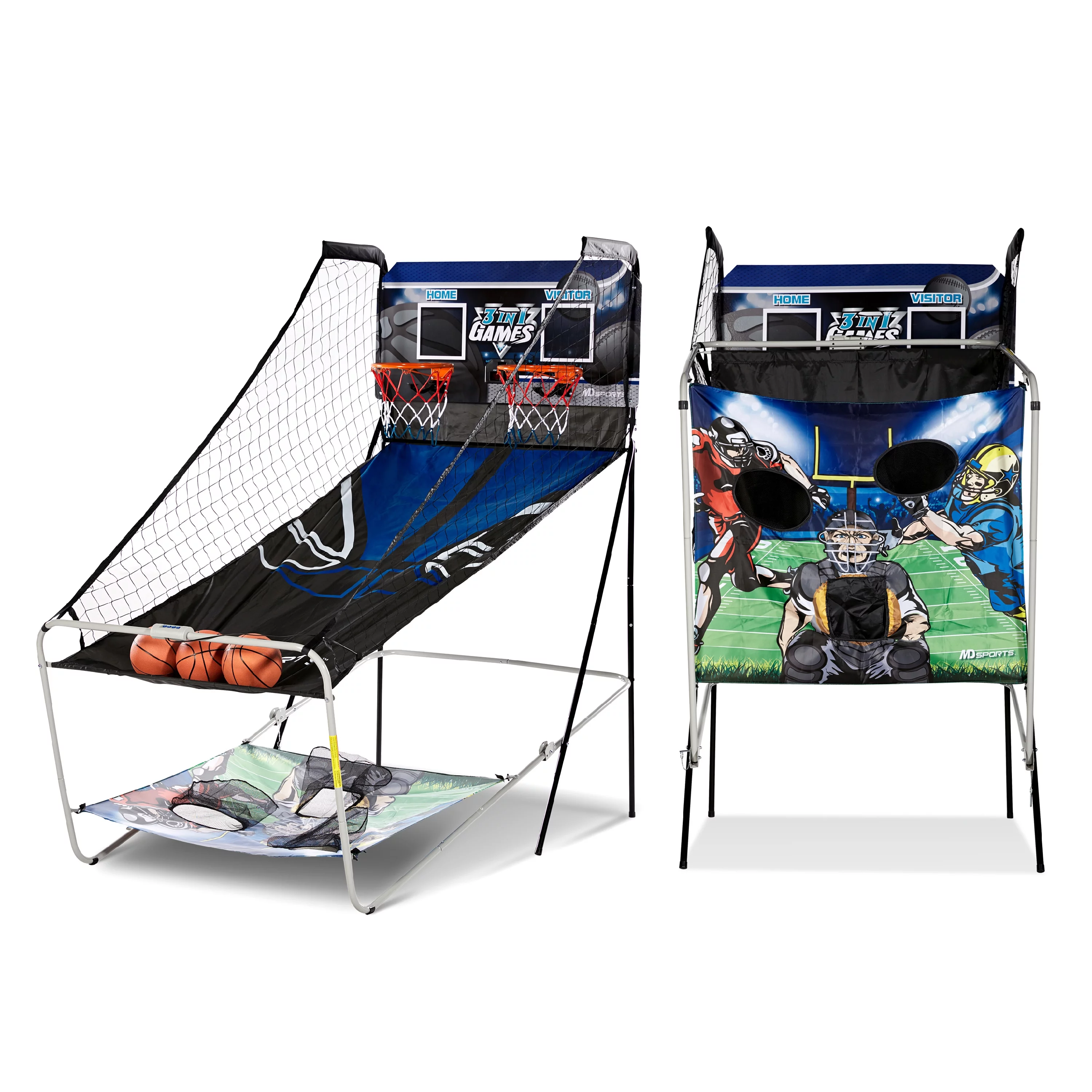 MD Sports 3 in 1 Basketball, Football, Baseball Game with LED Scoring System, 81 inch x 43 ibch x 80.5 inch