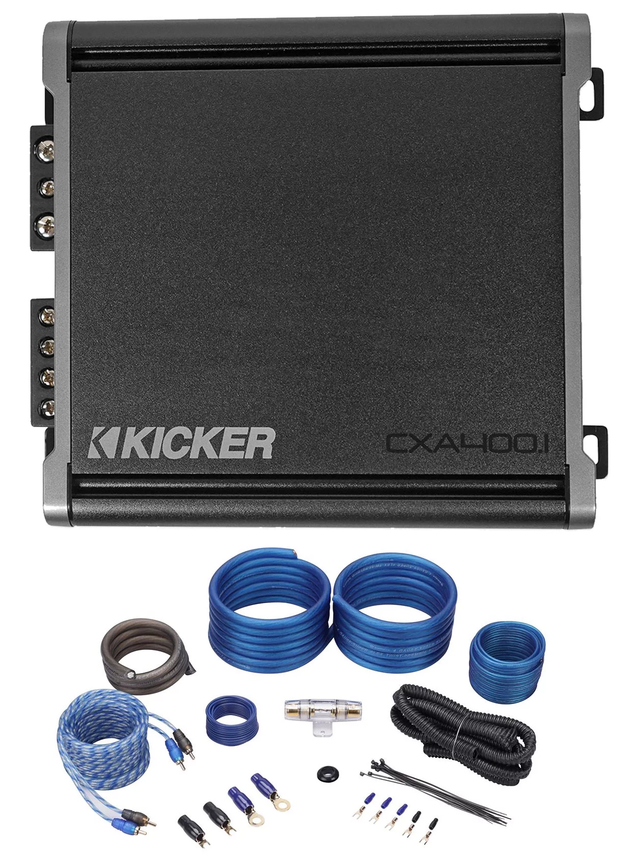 KICKER 46CXA4001T CXA400.1 400 Watt Mono Class D Car Audio Amplifier+Amp Kit