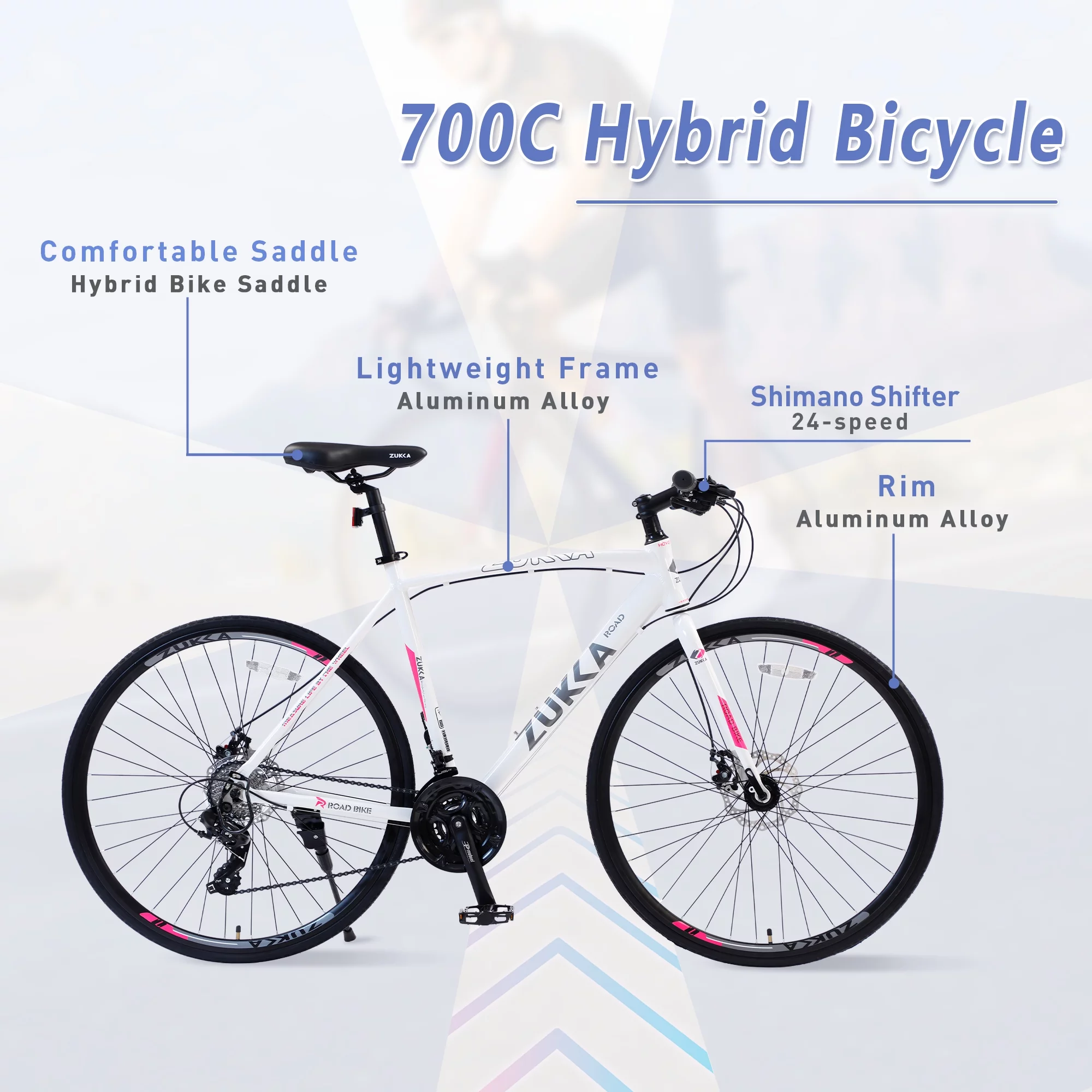 iYofe 28 inch Hybrid Bike for Men and Women, Shimano 24 Speed Road Bike, 85% Pre-assembled, City Bike, White