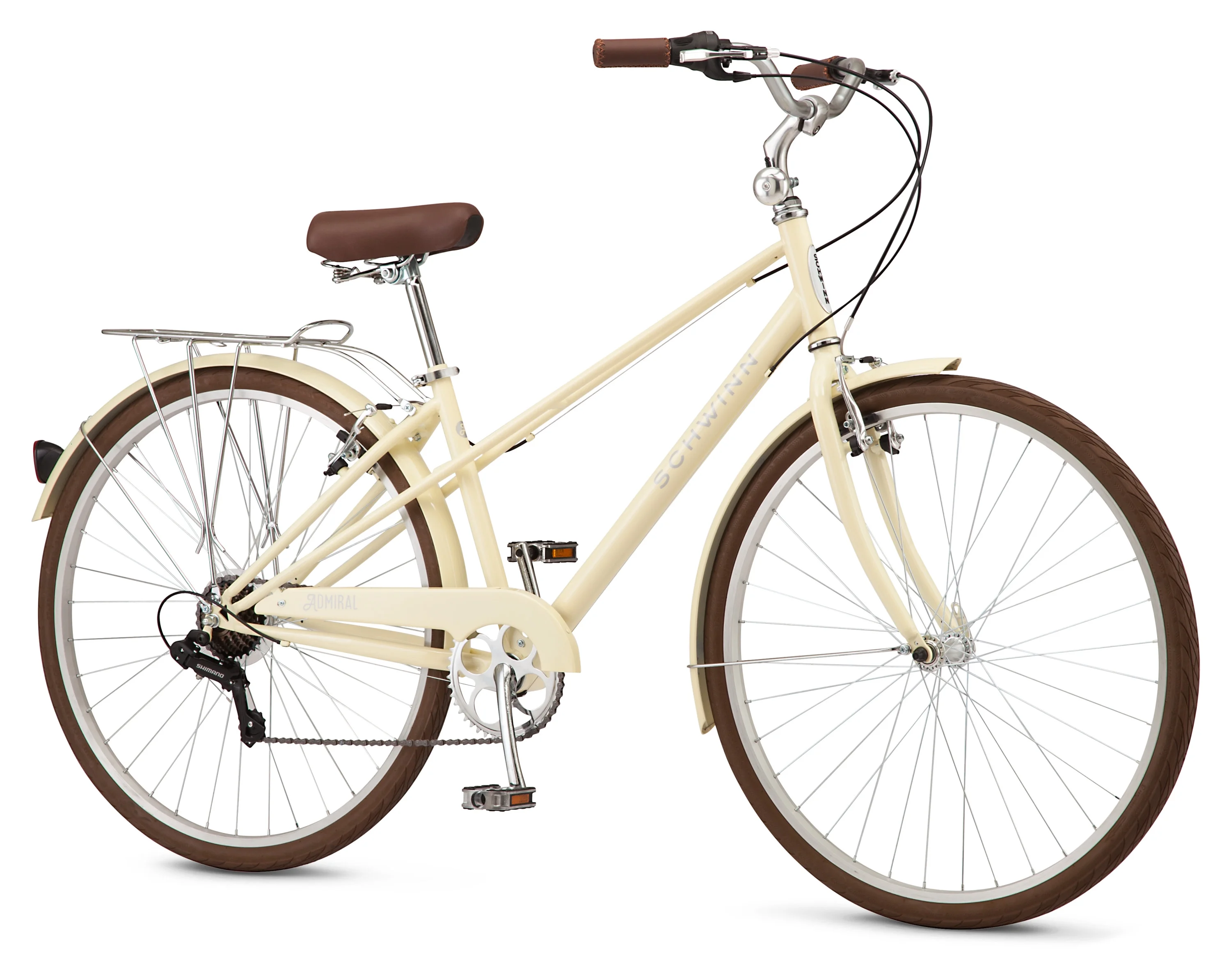 Schwinn Admiral 700c Adult Hybrid Bike, 7 Speed Womens Bike, Cream