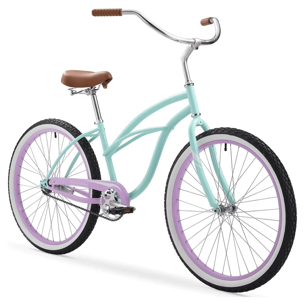 Firmstrong Special Edition Urban Lady Cruiser Bike, 26 Inches, Single-Speed, Seafoam with Purple Rims