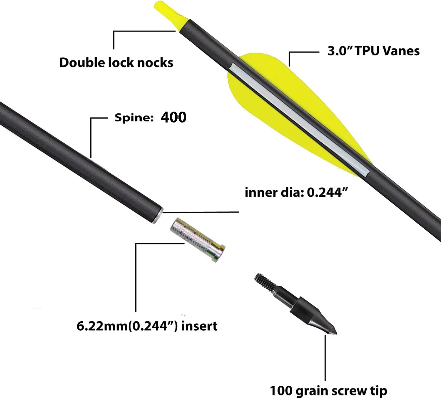 Carbon Arrow 29 inch 12-Pack Hunting Arrows Spine 400 for 30-65lb Bows Archery Compound & Recurve & Traditional Bow, Green