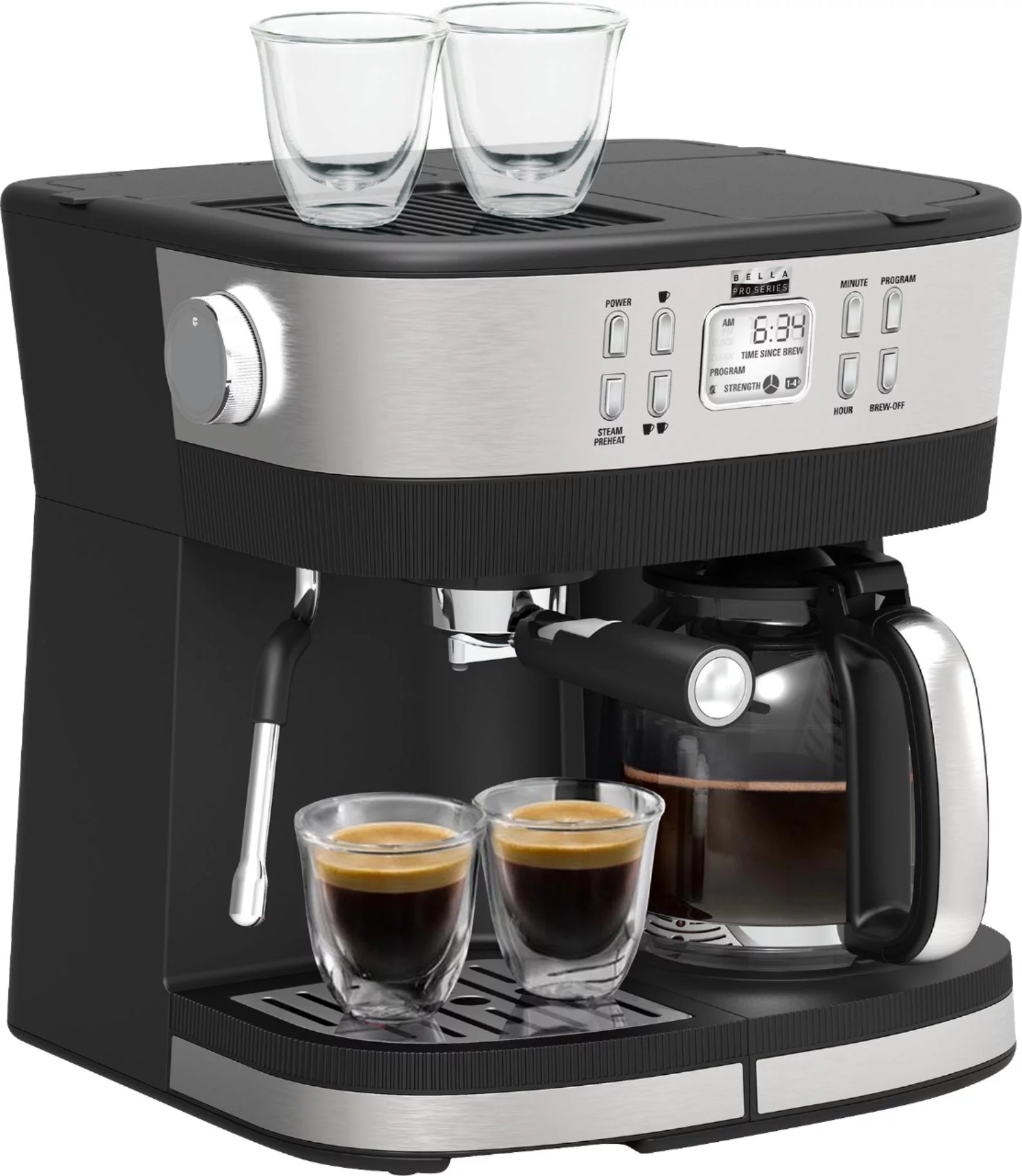 Bella Pro Series – Combo 19-Bar Espresso and 10-Cup Drip Coffee Maker – Stainless Steel