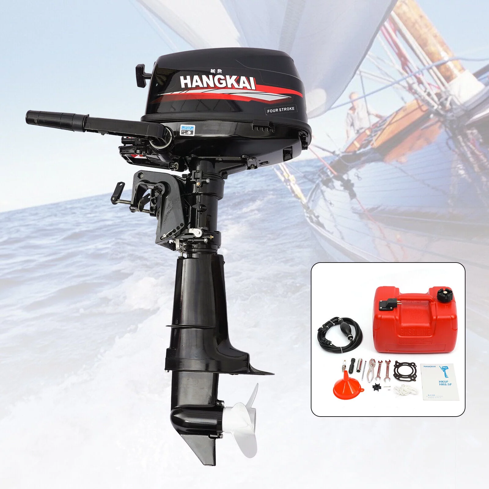 4Stroke 6.5HP Outboard Motor Marine Boat Engine Water Cooling CDI System 6.5HP 4-Stroke Outboard Motor Tiller control Boat Engine Water Cooling 123CC 4-Stroke 6.5HP Outboard Motor Boat Marine Engine