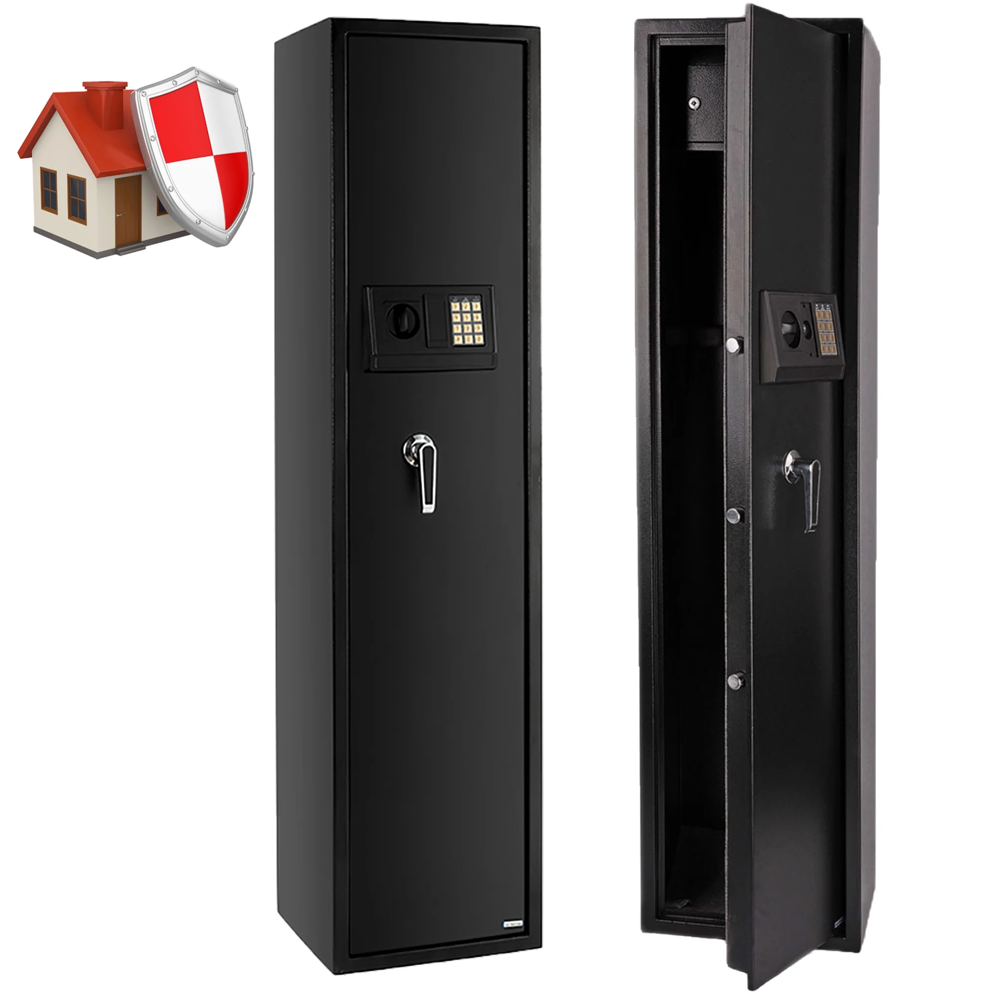 Seizeen Gun Safe Cabinet, Digital Keypad Safe Storage for 5 Rifles, Anti-Static Long Pistol Safe with Top Box, Thickened Large Gun Storage for Indoor