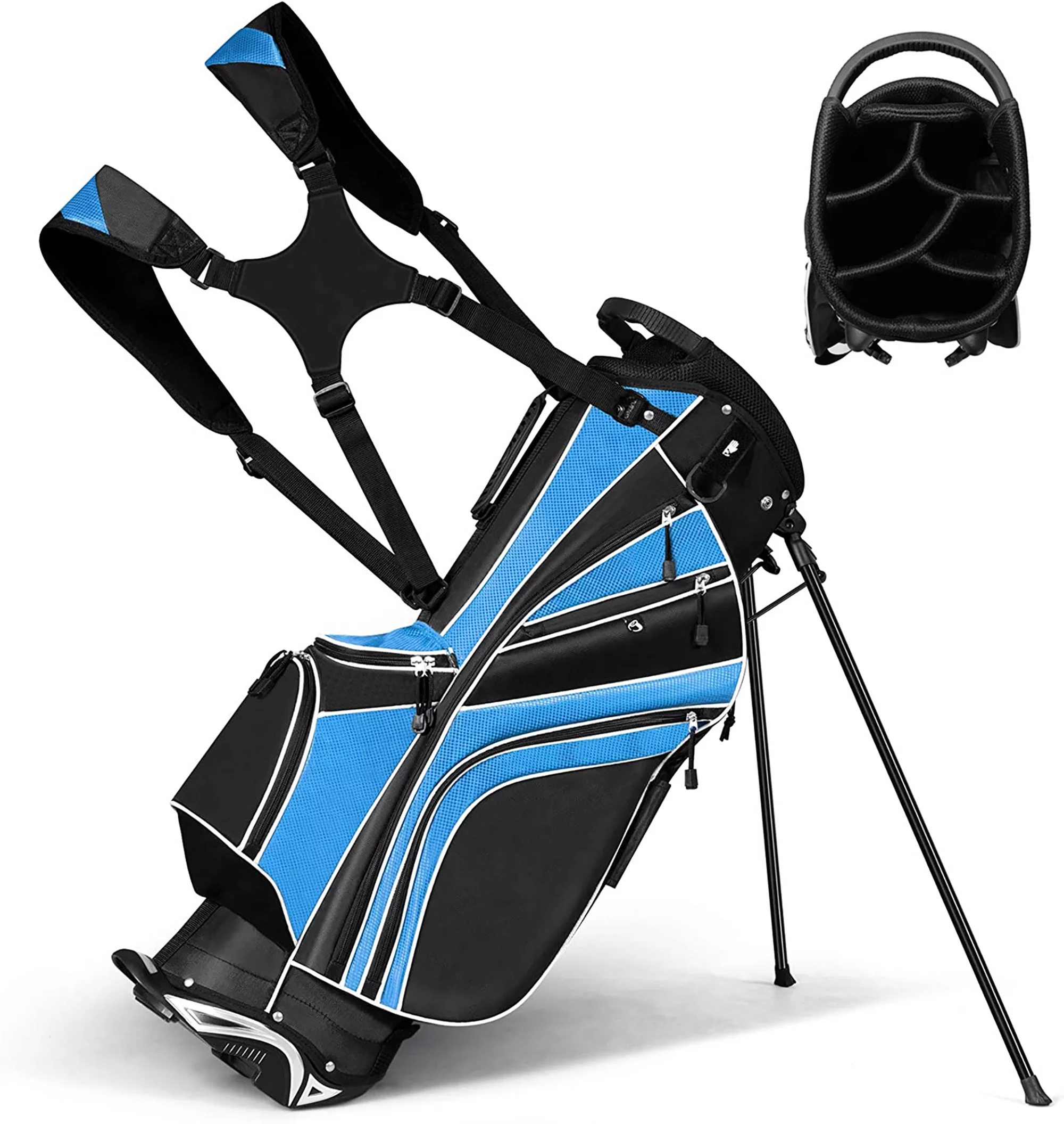 Costway Golf Stand Cart Bag Club w/6 Way Divider Carry Organizer Pockets Storage Black