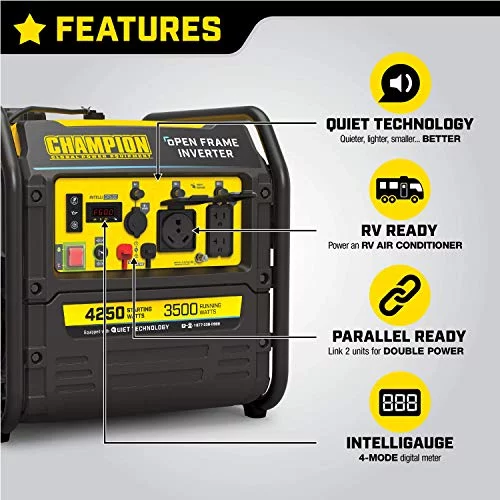 Champion Power Equipment 200954 4250-Watt RV Ready Open Frame Inverter Generator, Quiet Technology