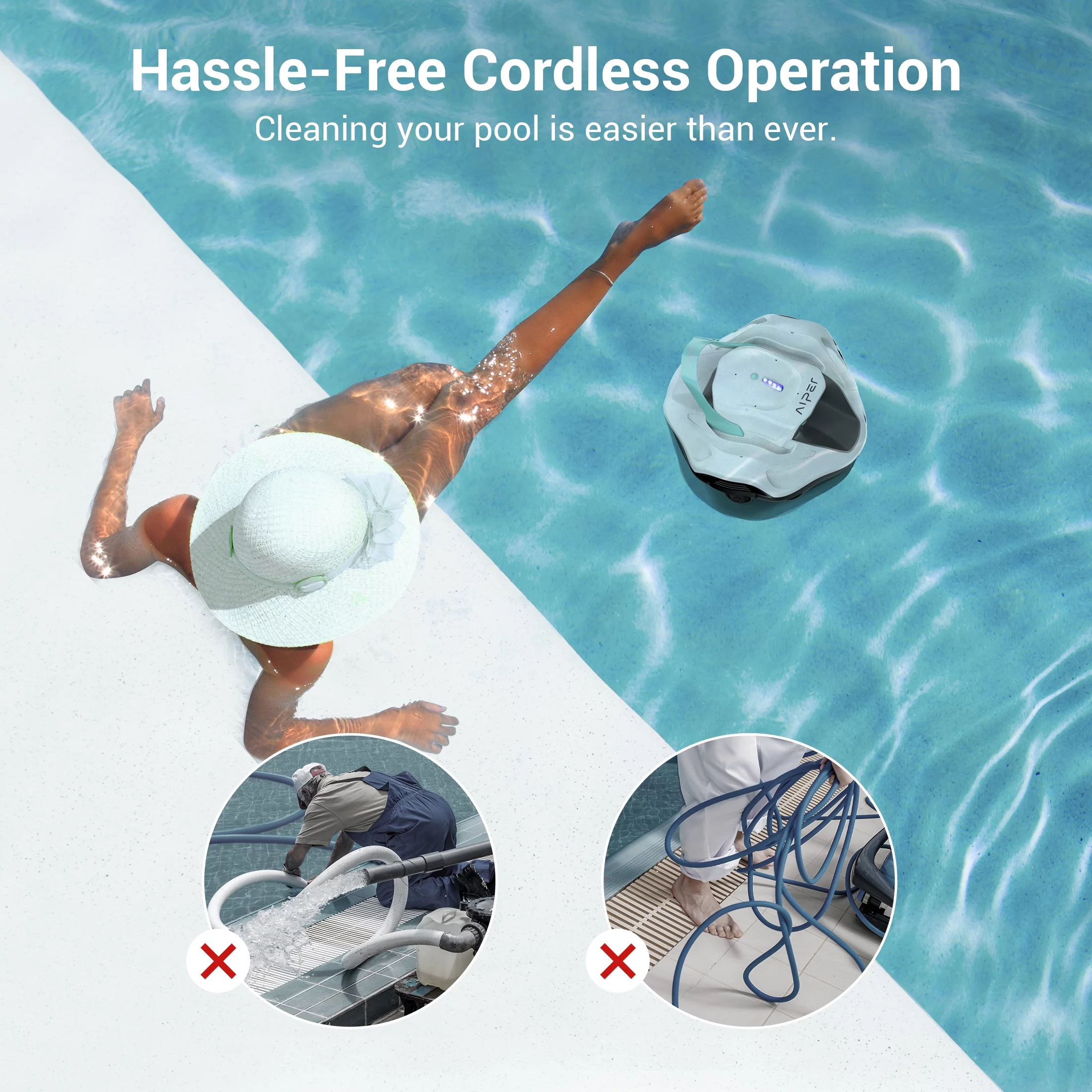 Aiper SG800 Cordless Robotic Automatic Pool Cleaner for Above Ground Flat-floored Pools