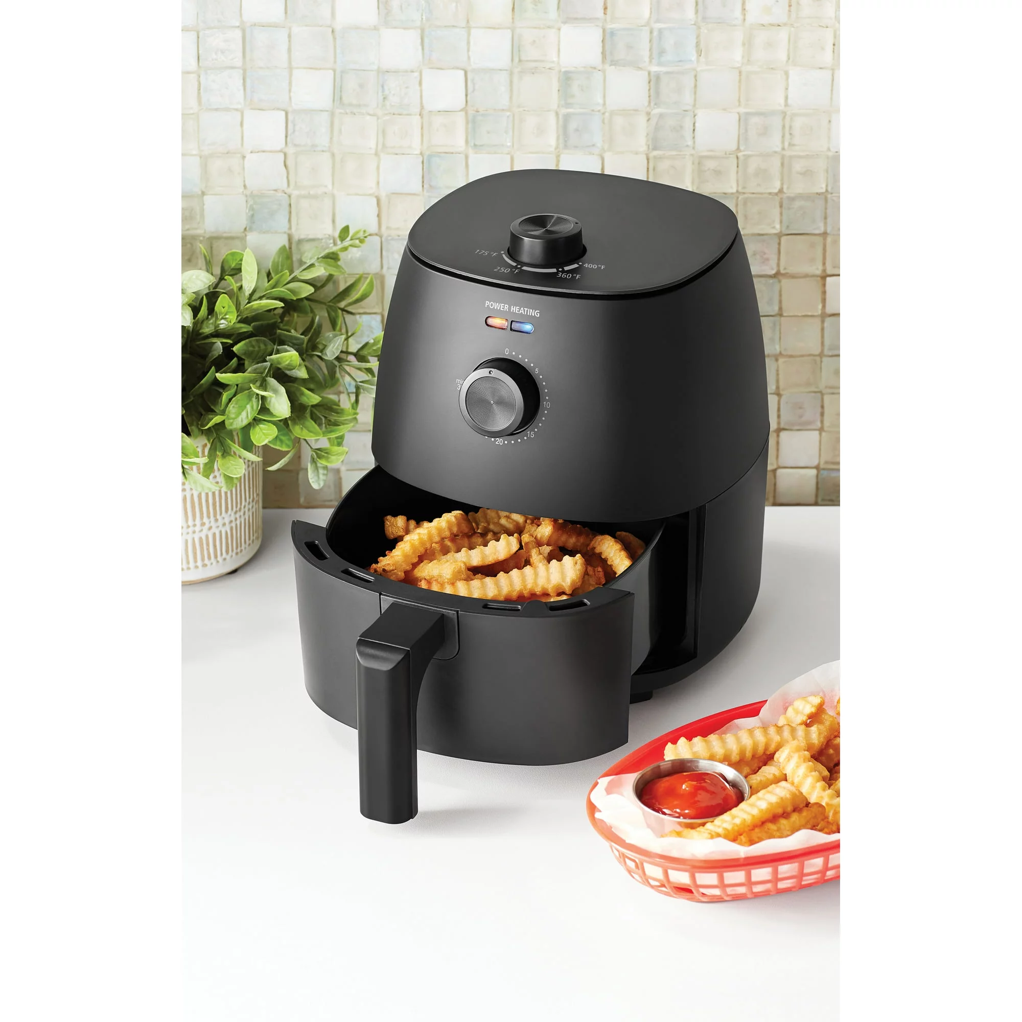 Mainstays 2.2 Quart Compact Air Fryer, Non-Stick, Dishwasher Safe Basket, 1150W, Black,Height of 10.43 in