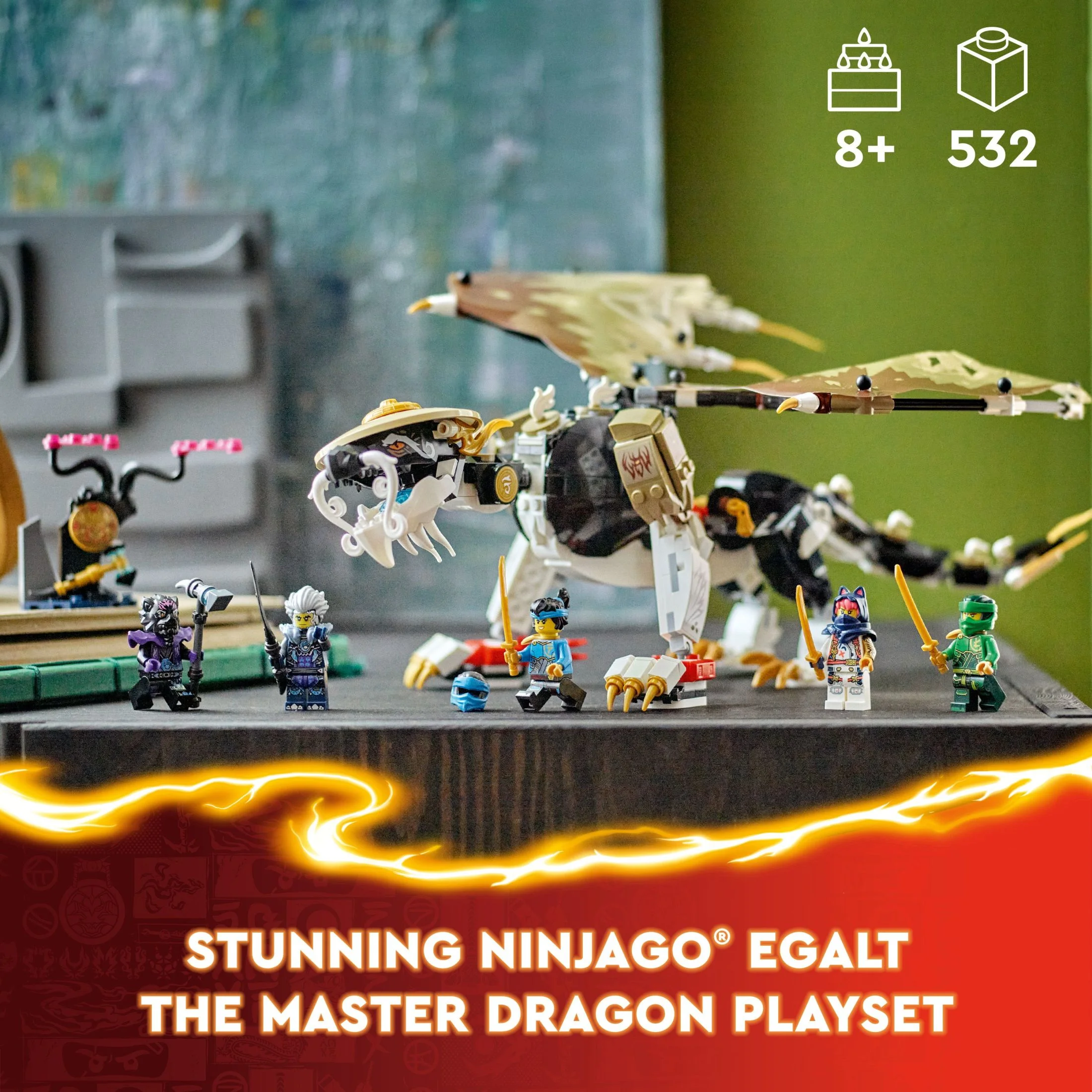 LEGO NINJAGO Egalt the Master Dragon Action Figure, Hero Toy Battle Set with 5 Ninja Minifigures for Group or Independent Play, Dragon Toy Gift Idea for Boys and Girls Ages 8 and Up, 71809