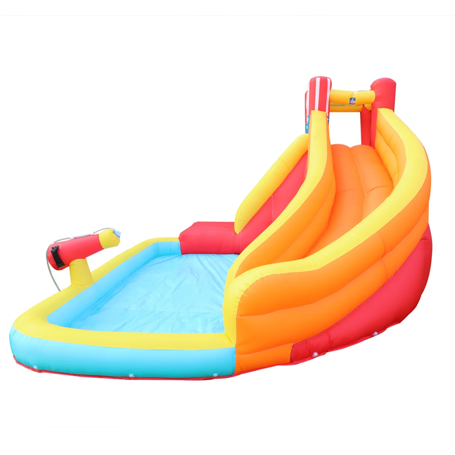 Inflatable Outdoor Backyard Water Slide Splash Toy with Climbing Wall, Splash Pool, Water Cannon, Heavy Duty Blower, Water Sprinkler, Stakes, Repair Patches, Storage Bag for Outdoor Summer Fun