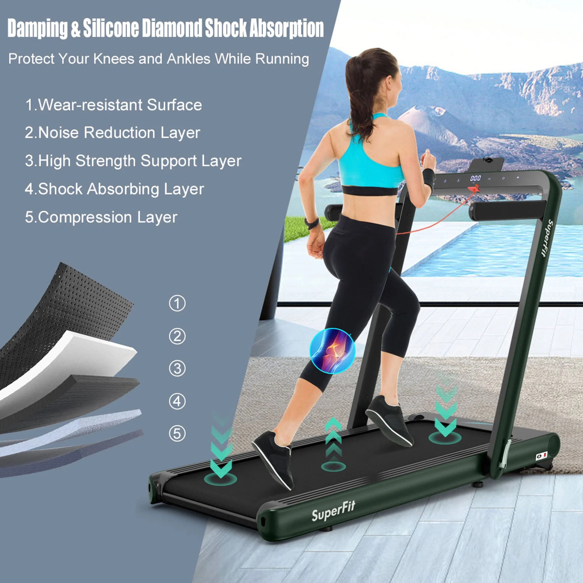 Gymax 2 in 1 Folding Treadmill 4.75HP Running Machine w/ Remote Control Green & APP