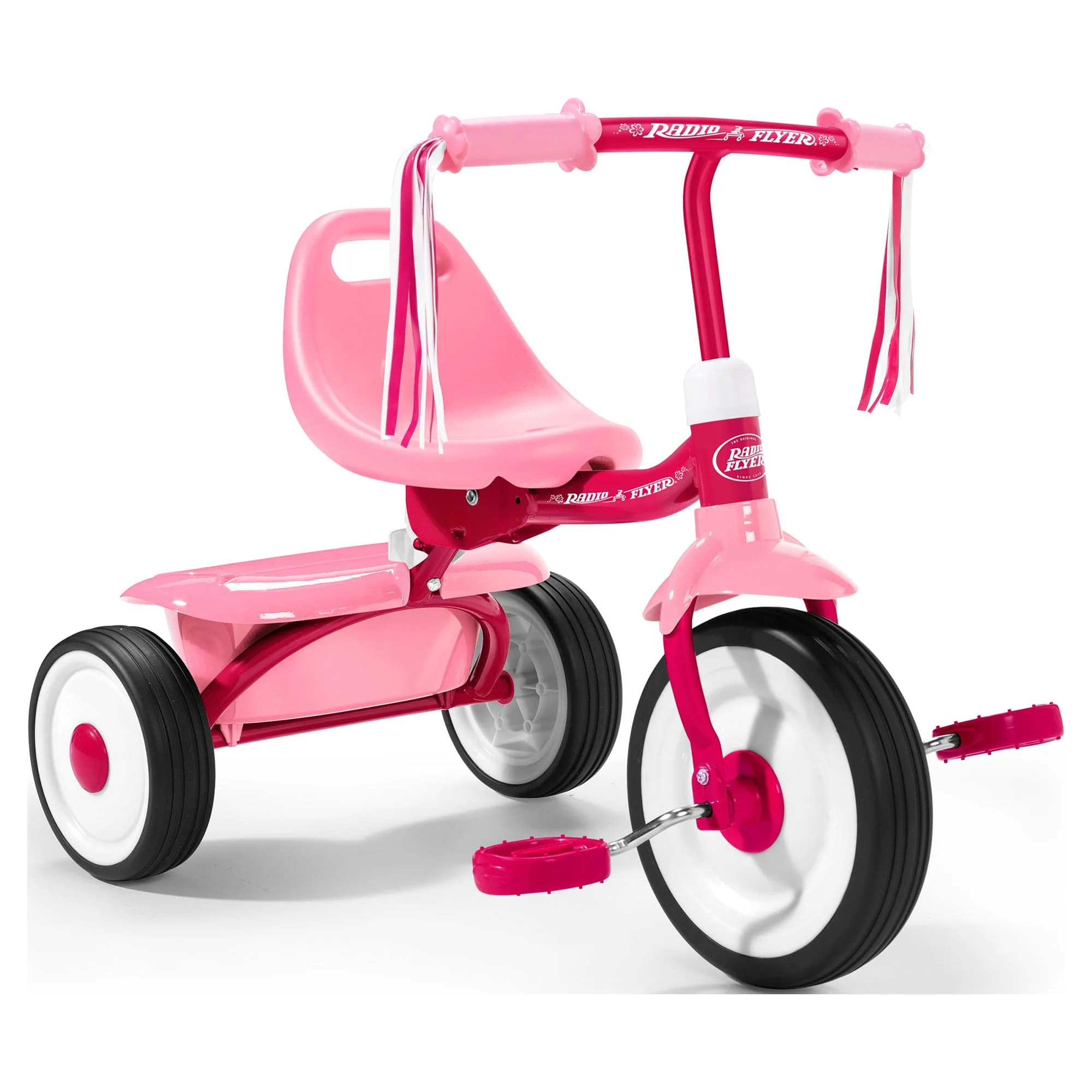 Radio Flyer 415PS Kids Readily Assembled Fold 2 Go Trike with Storage Bin, Pink